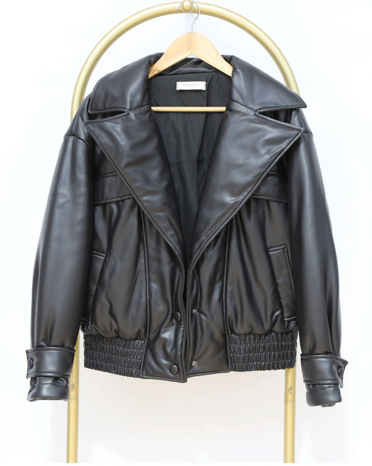 Oversized Faux Leather Bomber Jacket – Black
