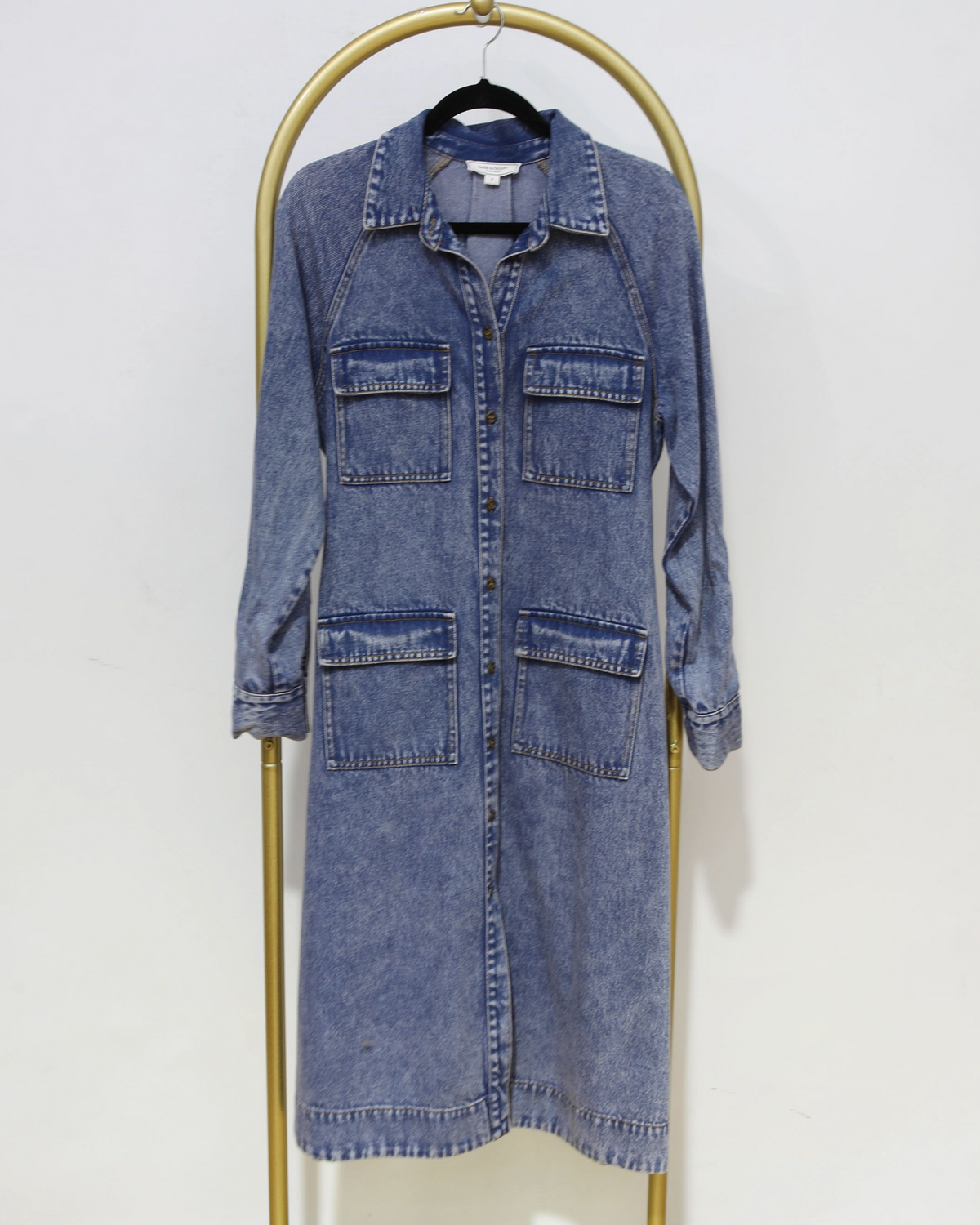 Belted Button-Front Denim Maxi Dress - Blue
