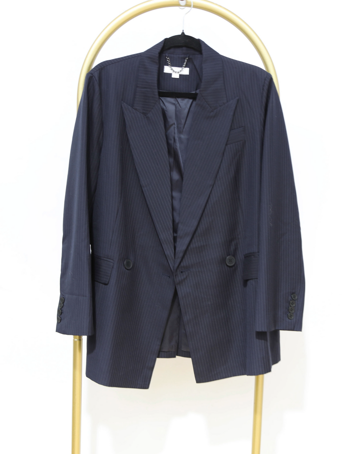 Pinstripe Double-Breasted Blazer - Navy