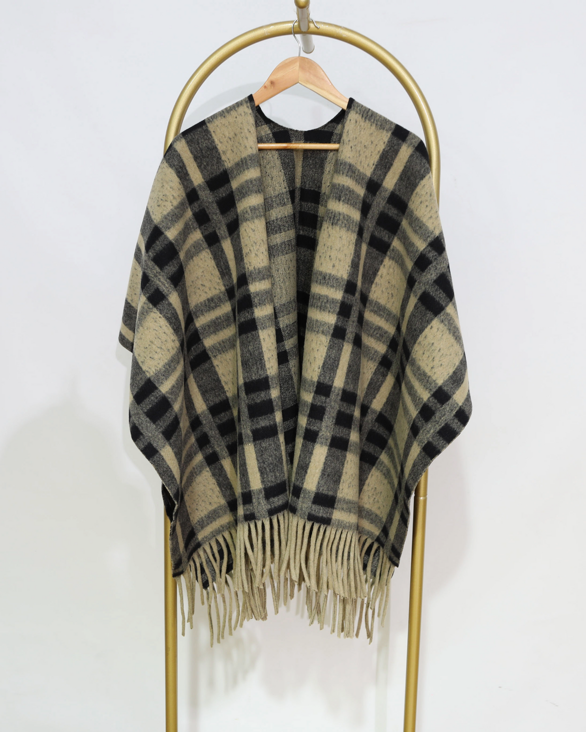 Check Fringe Wrap - Beige