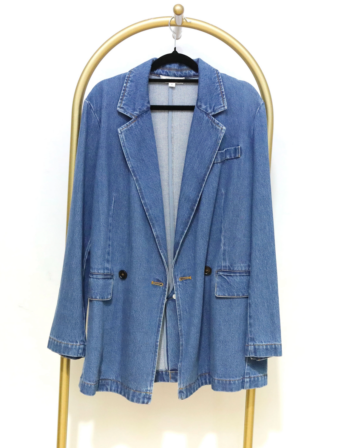Longline Denim Blazer- Stonewash Blue