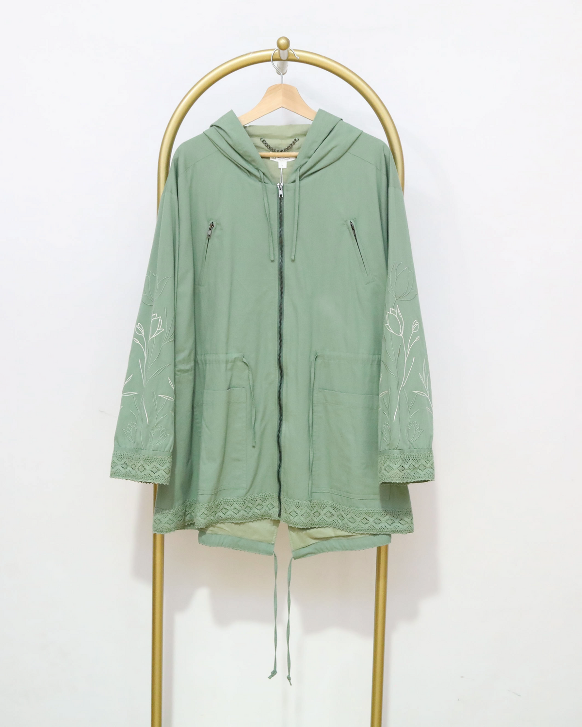 Embroidered Hooded Jacket - Sage Green