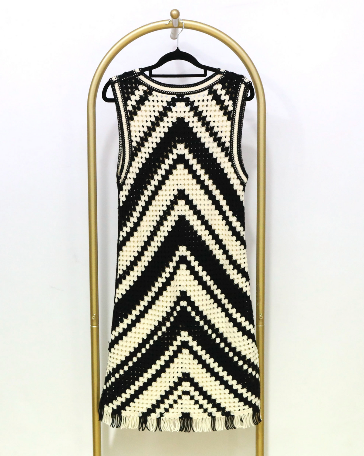 Chevron Crochet Sleeveless Dress - Black/Cream