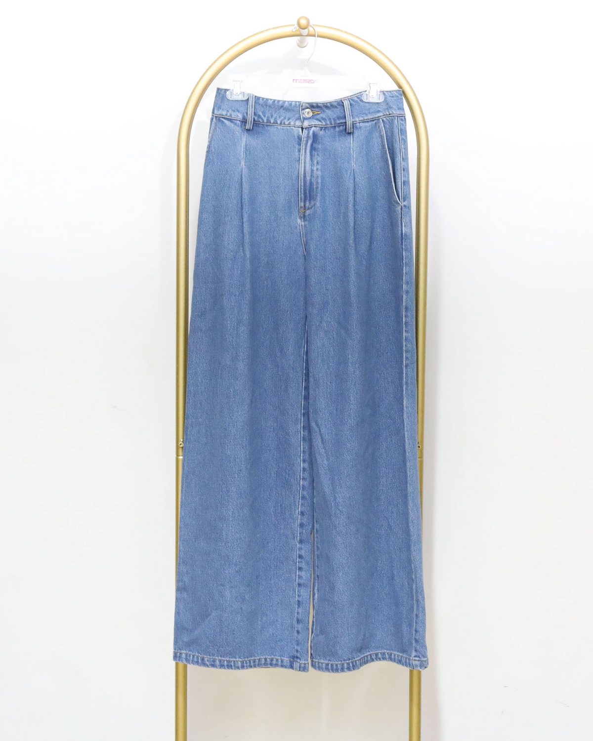 Pleated Wide Leg Jeans - Blue