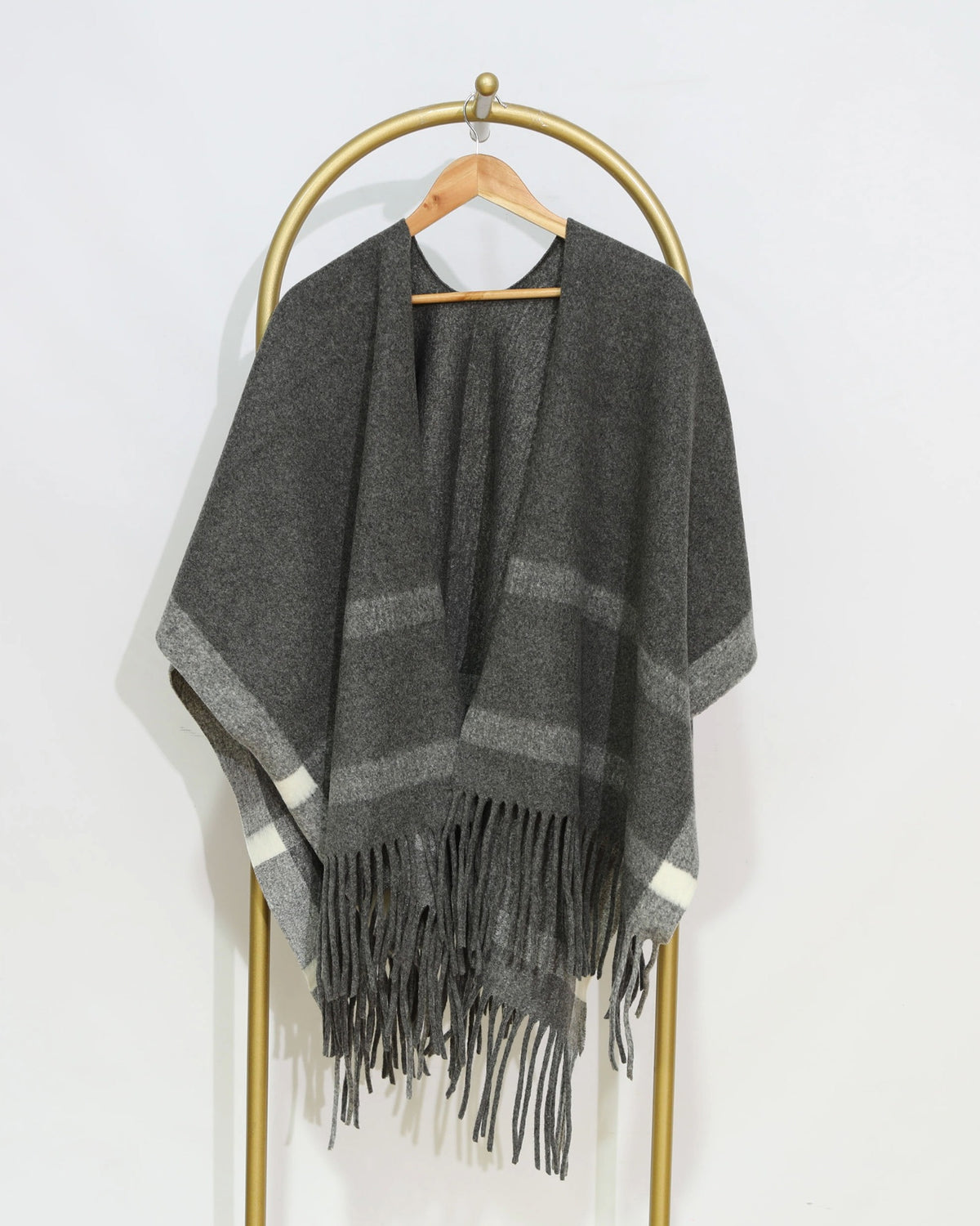 Striped Fringe Wrap - Grey