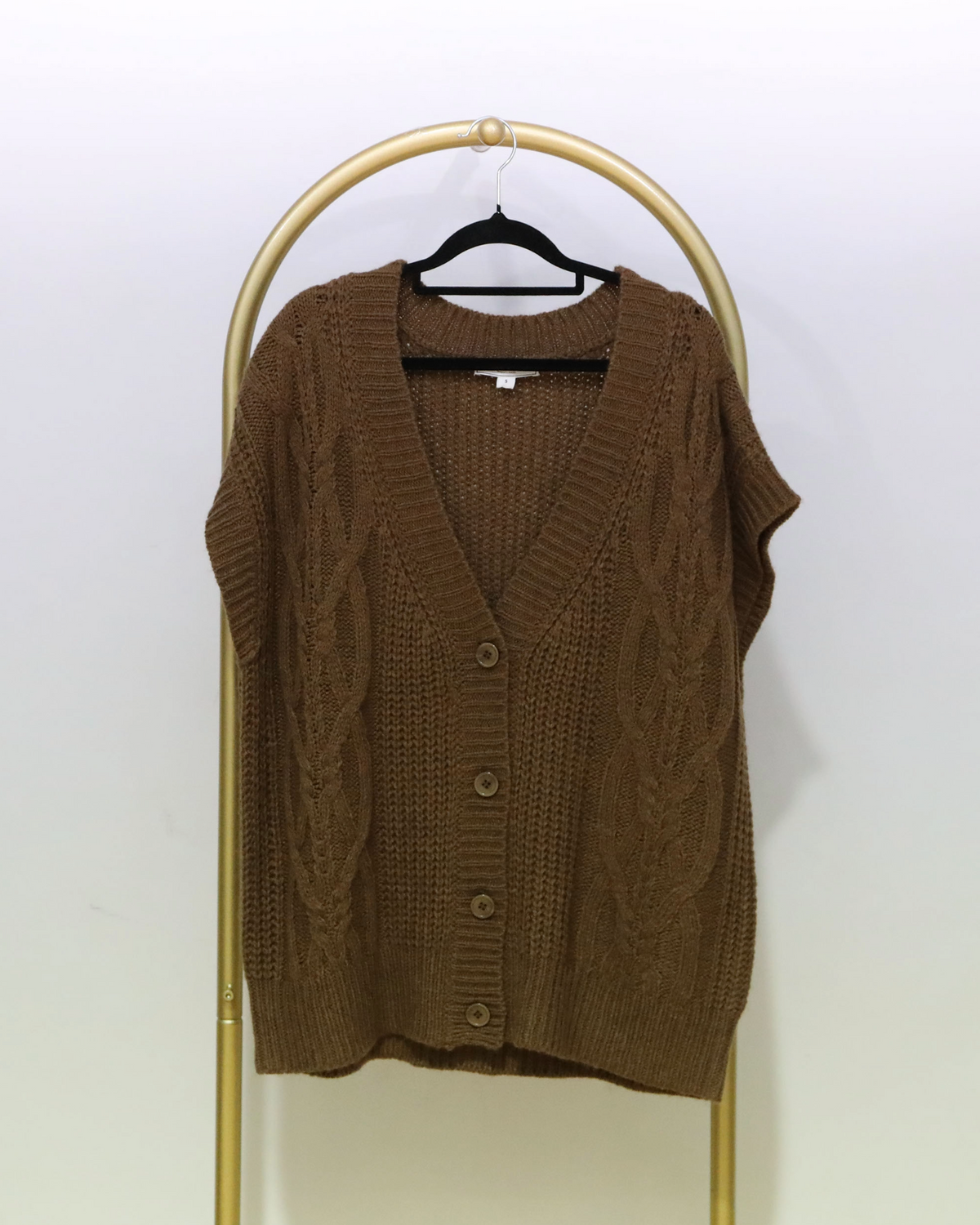 Cable Knit Button Front Vest - Brown