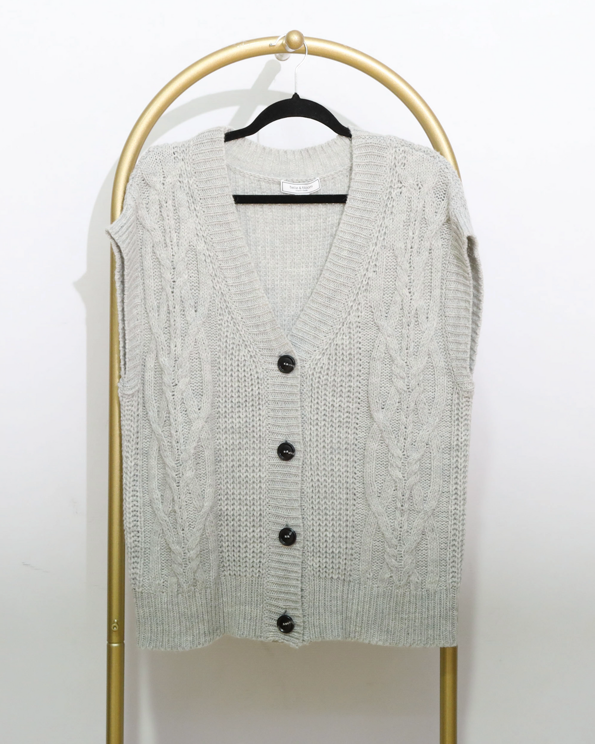 Cable Knit Button Front Vest - Light Grey