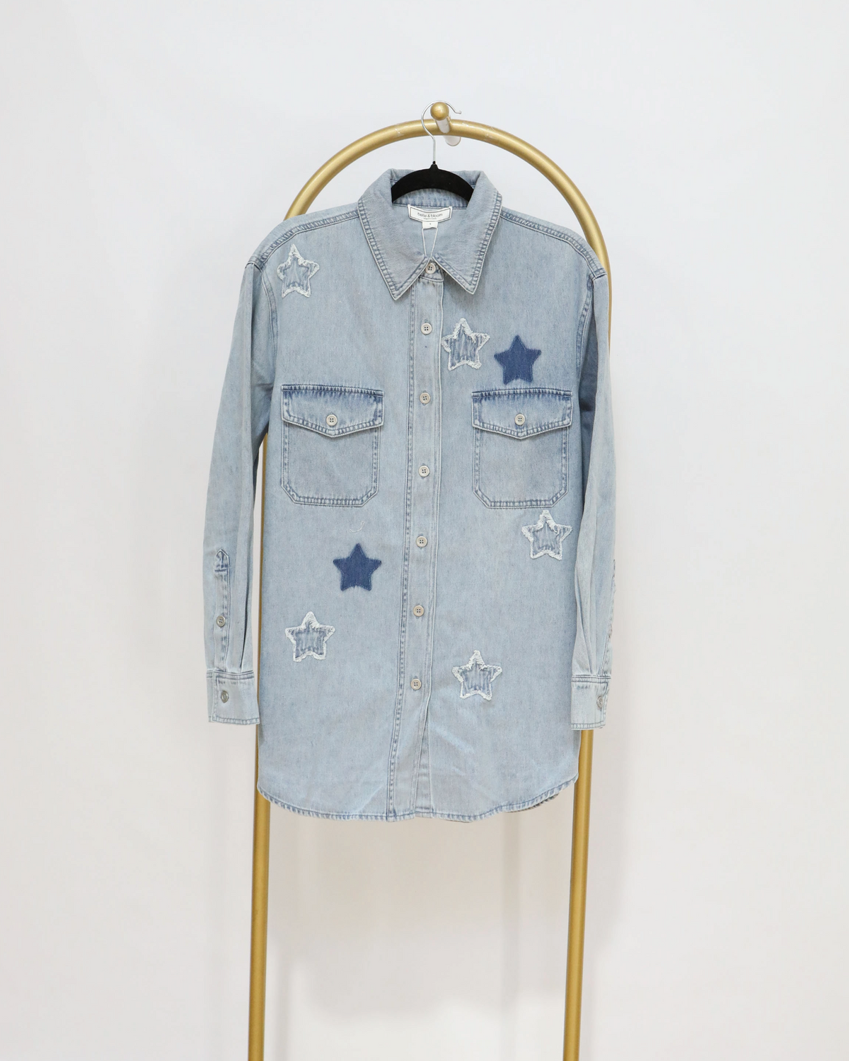 Star Detail Denim Shirt - Light Blue