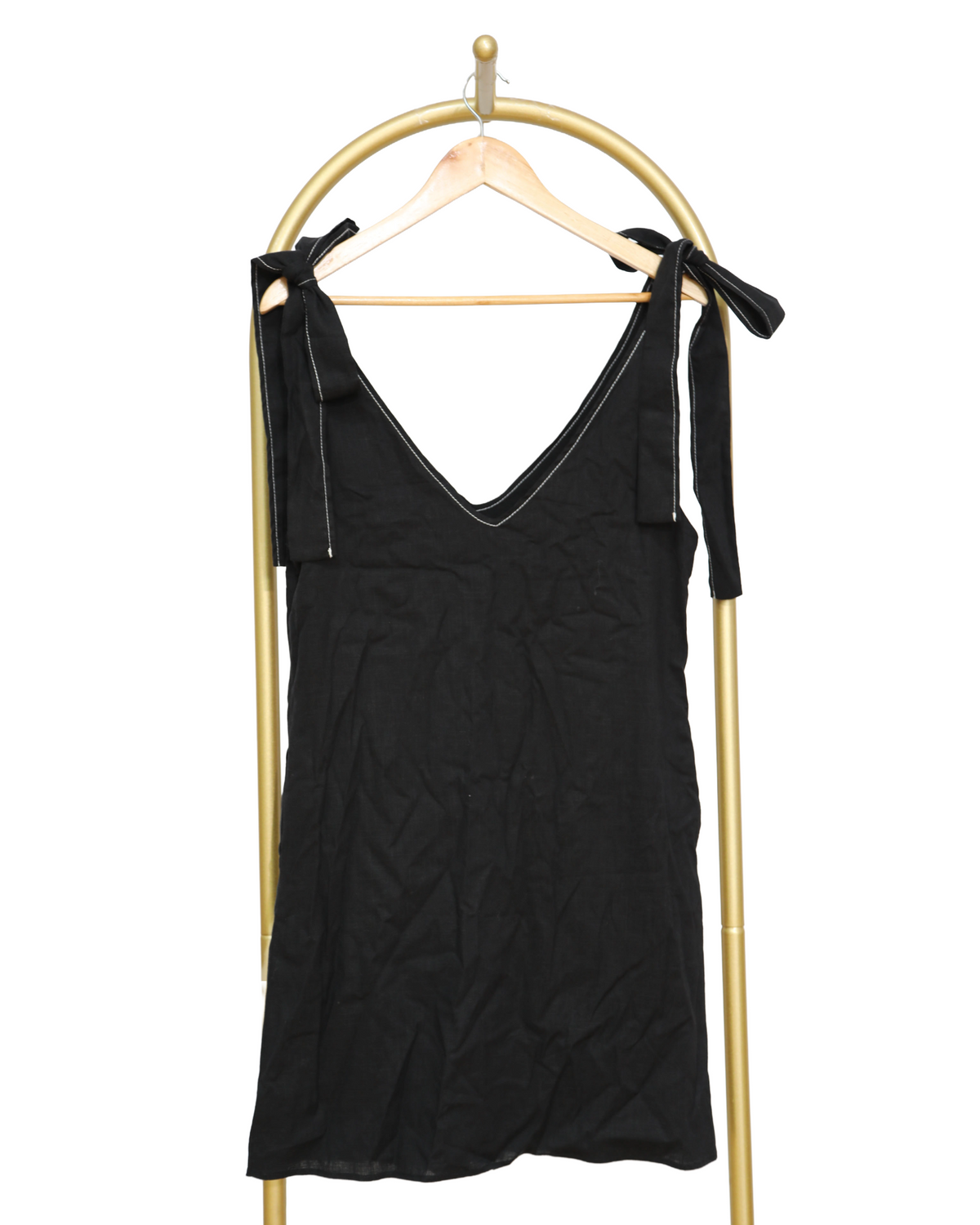 Tie Shoulder V Neck Mini Dress - Black