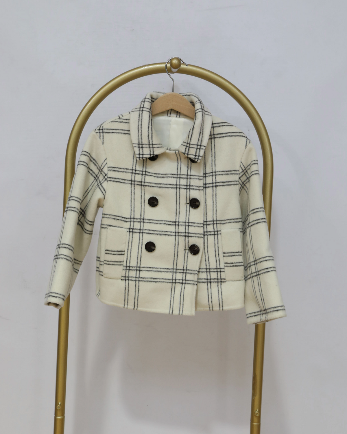 Girls Double Breasted Check Jacket - Cream
