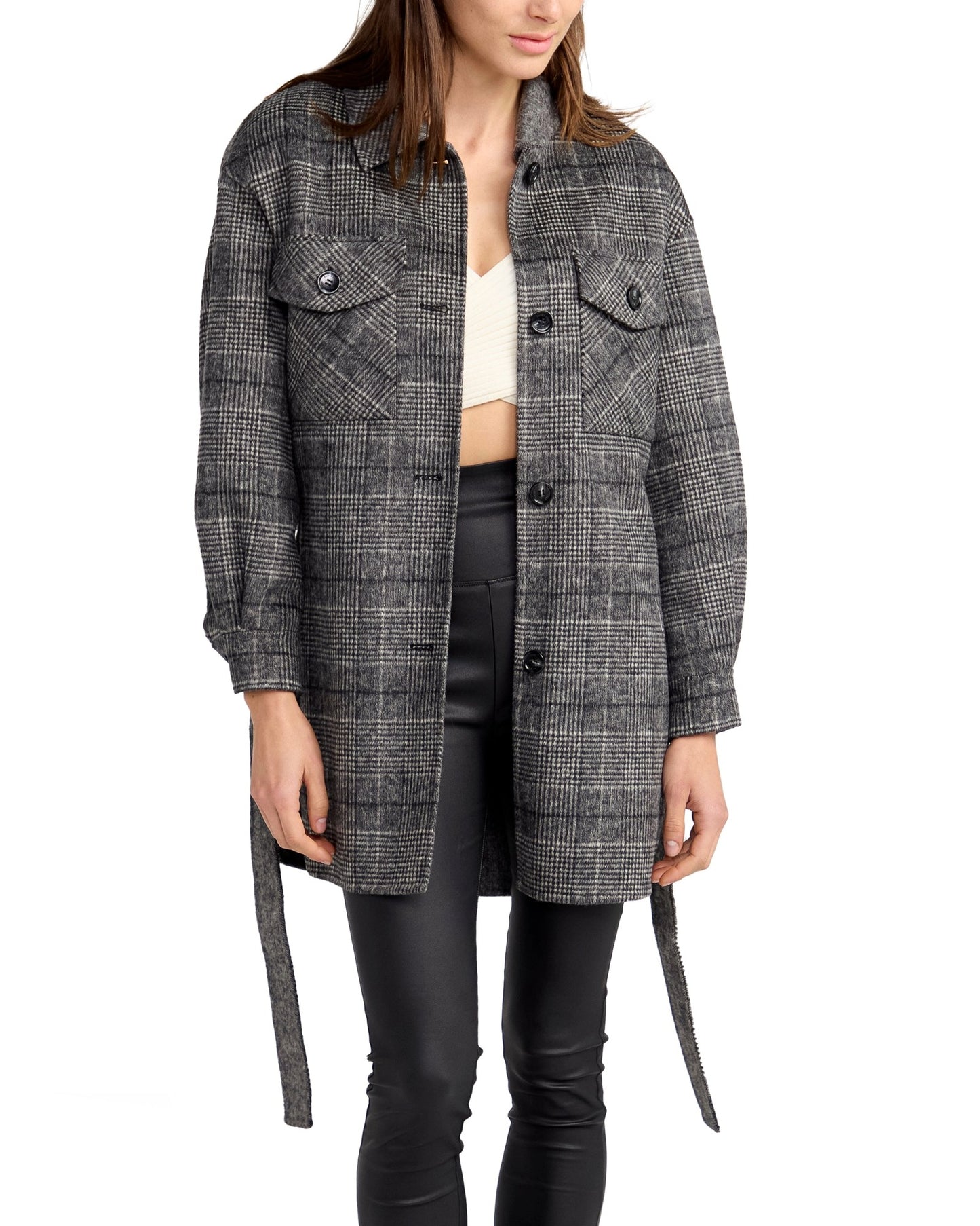 Back Together Wool Blend Belted Shacket - Black/White