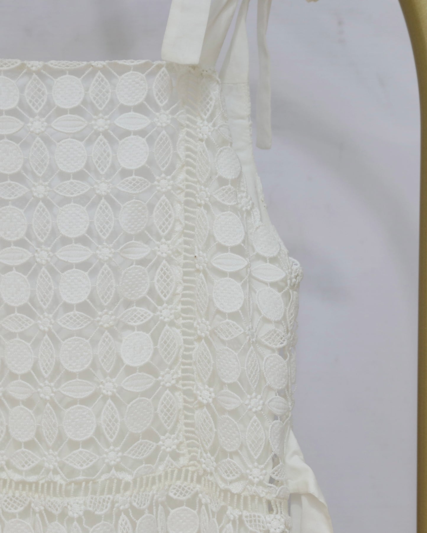 Girls Lace Tie Shoulder Sleeveless Dress – Cream