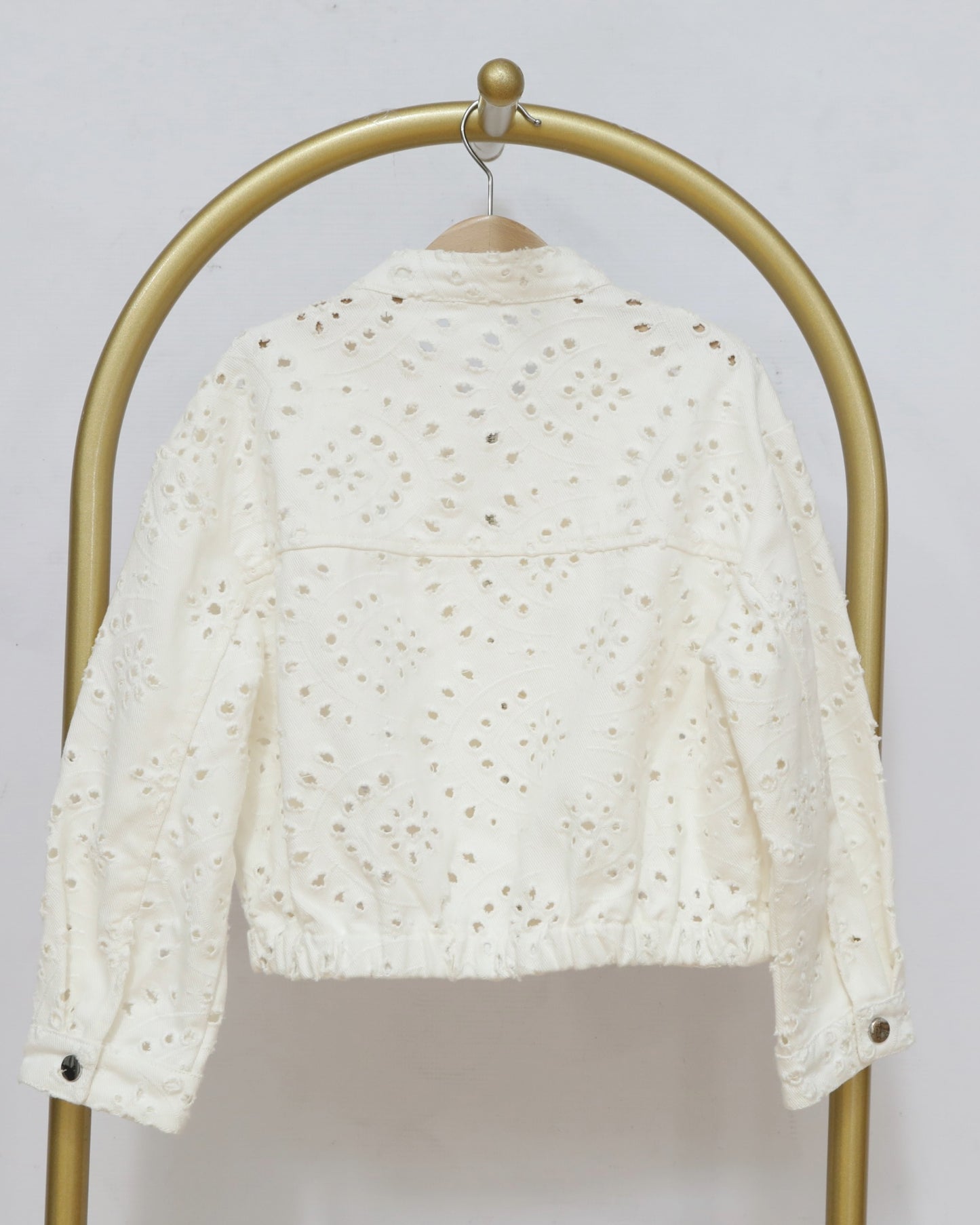 Girls Broderie Cropped Zip Jacket - Cream