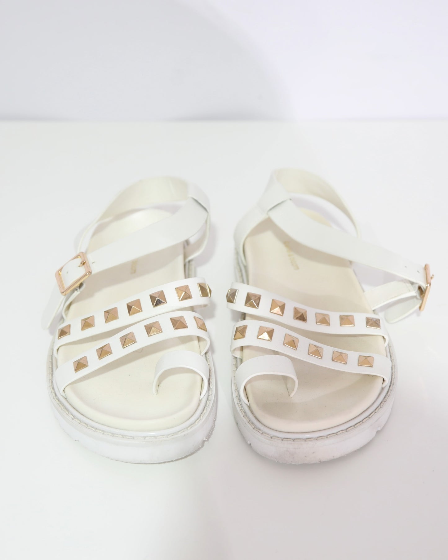 Studded Slingback Sandals – White
