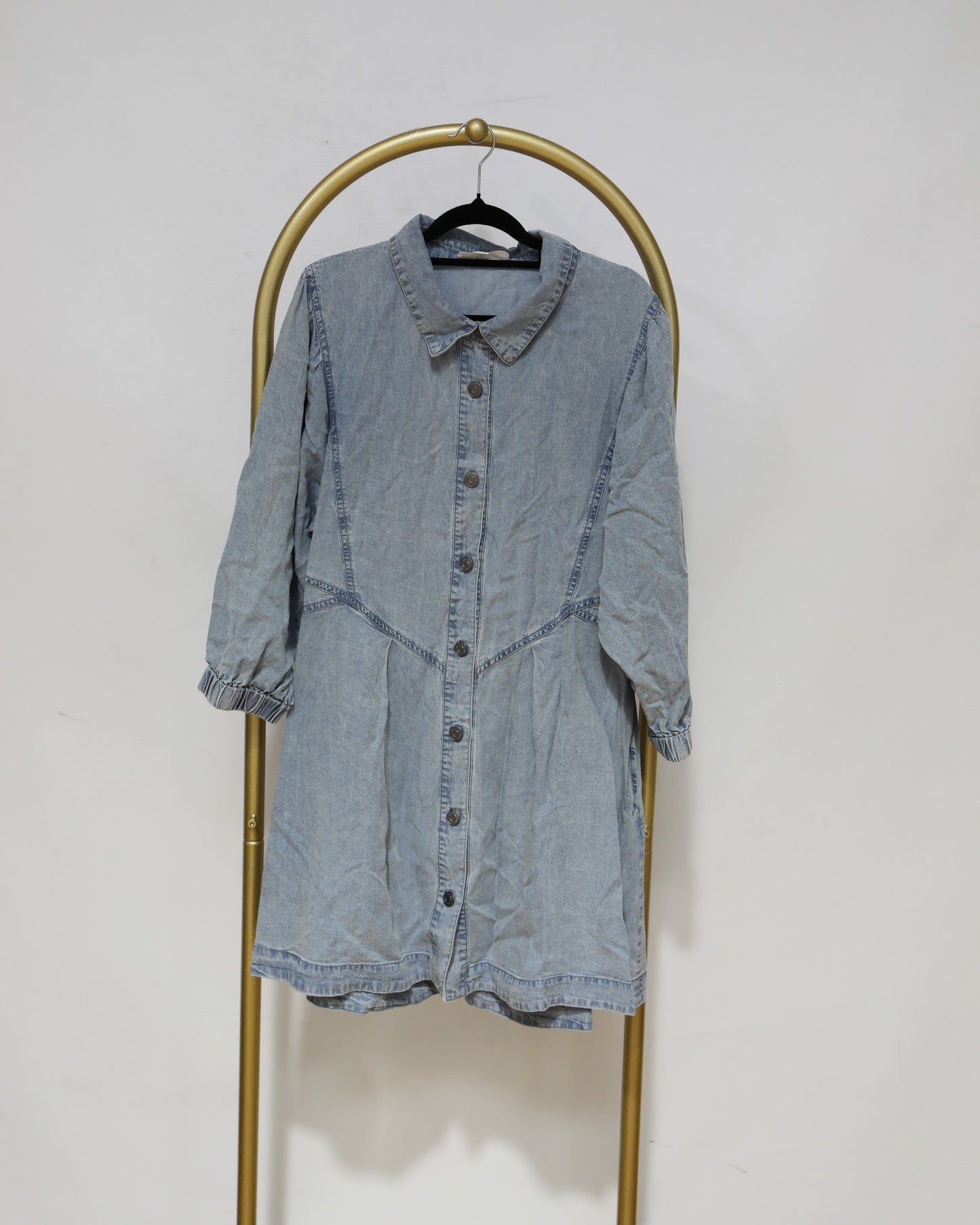 Button Front Denim Mini Dress - Light Blue