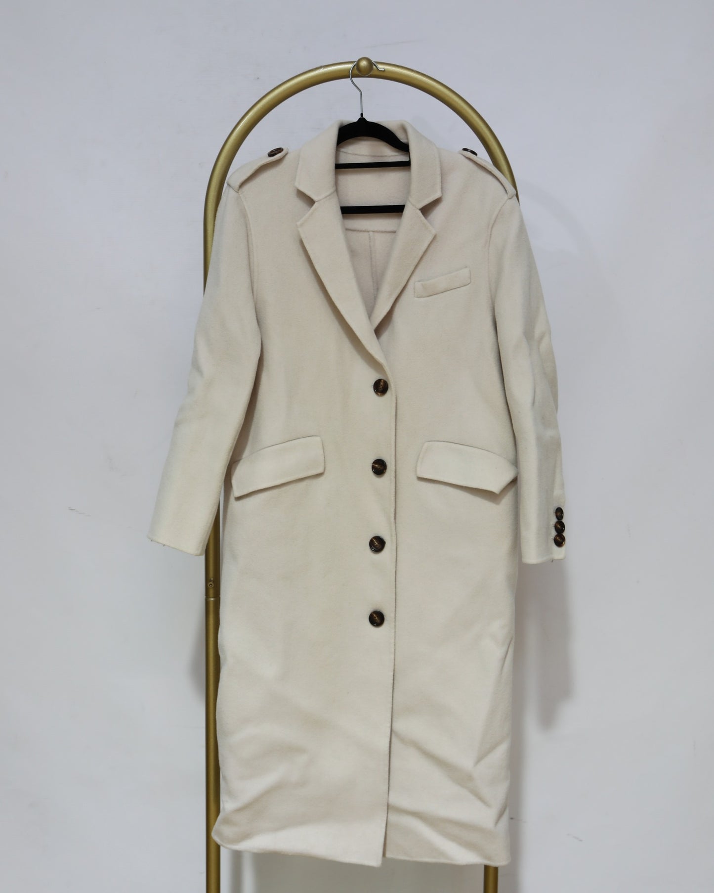 Single Breasted Wool Blend Maxi Coat - Ivory