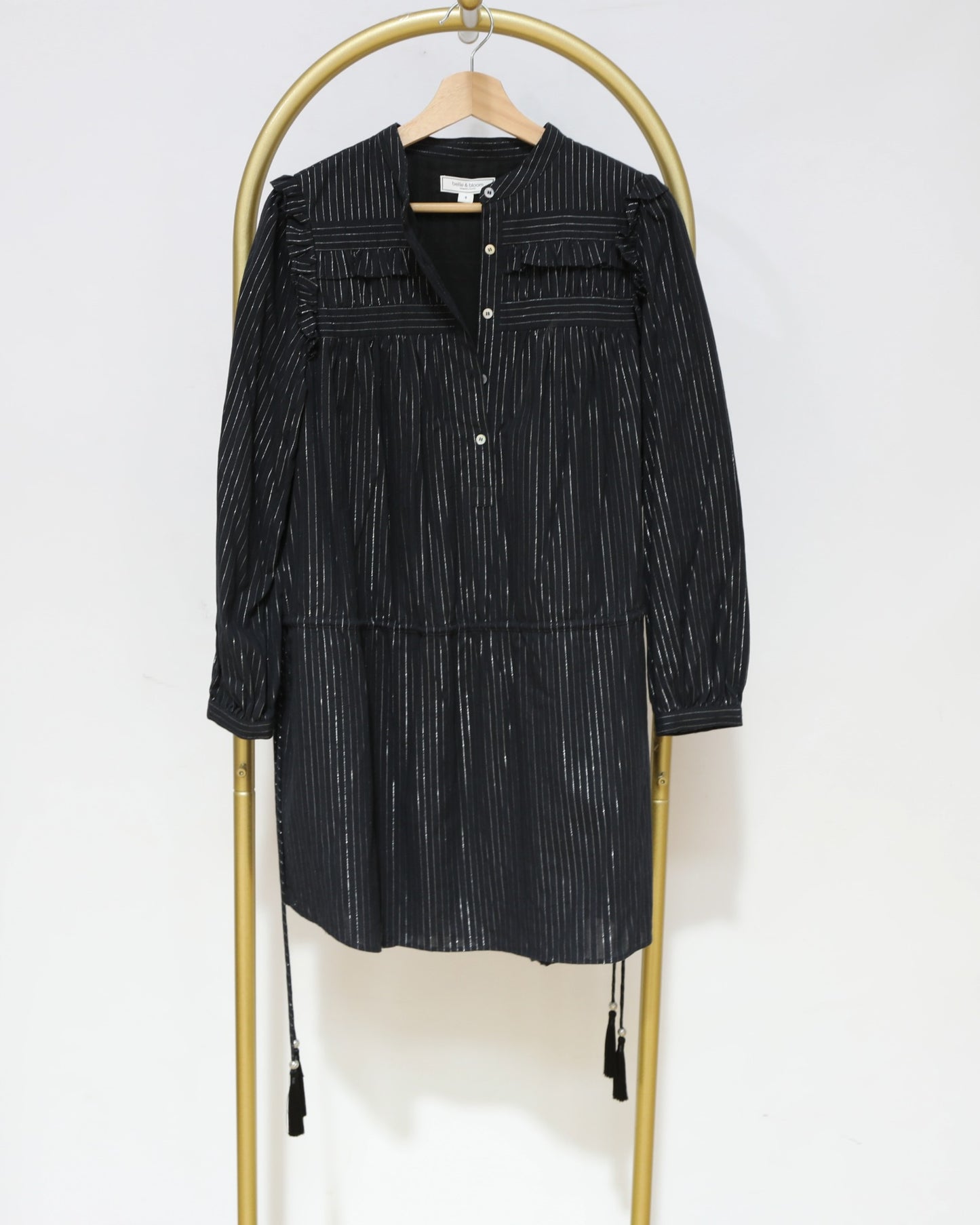 Metallic Stripe Mini Dress - Navy