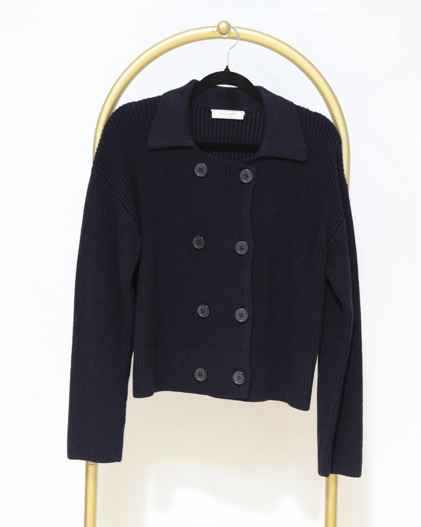 Double-Breasted Knit Cardigan - Navy