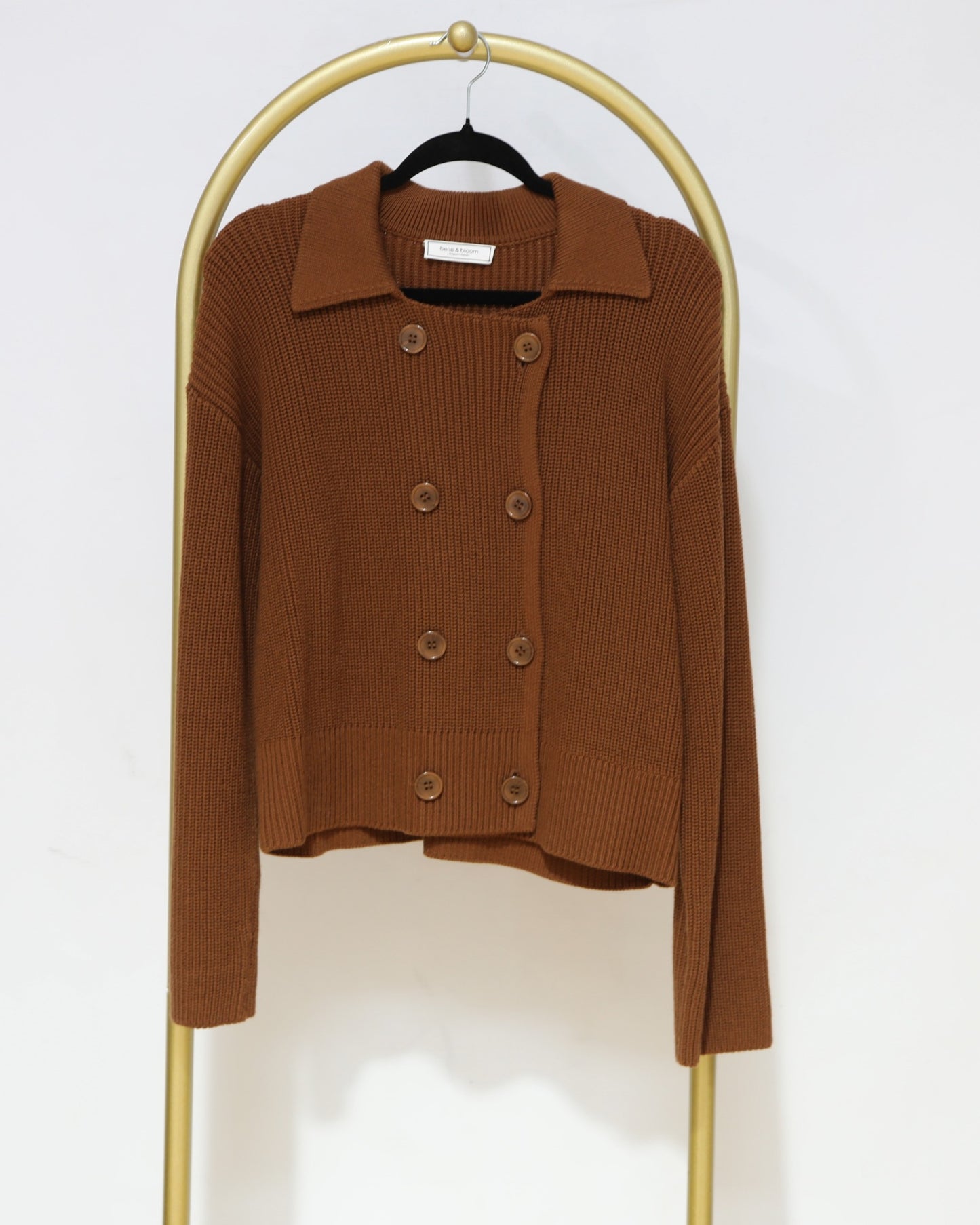 Double-Breasted Knit Cardigan - Rust