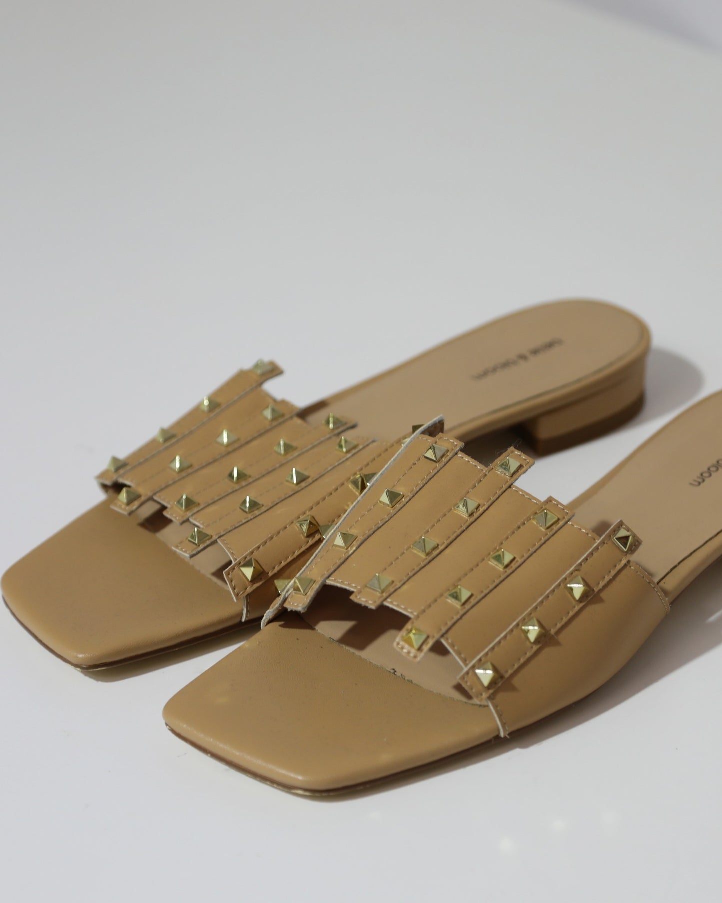 Studded Strappy Slides - Tan
