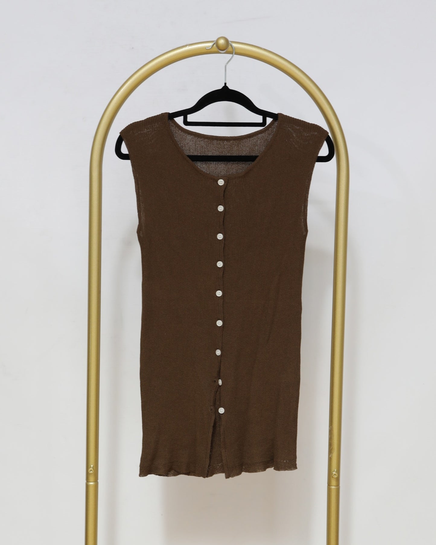 Button Front Knit Tank - Chocolate
