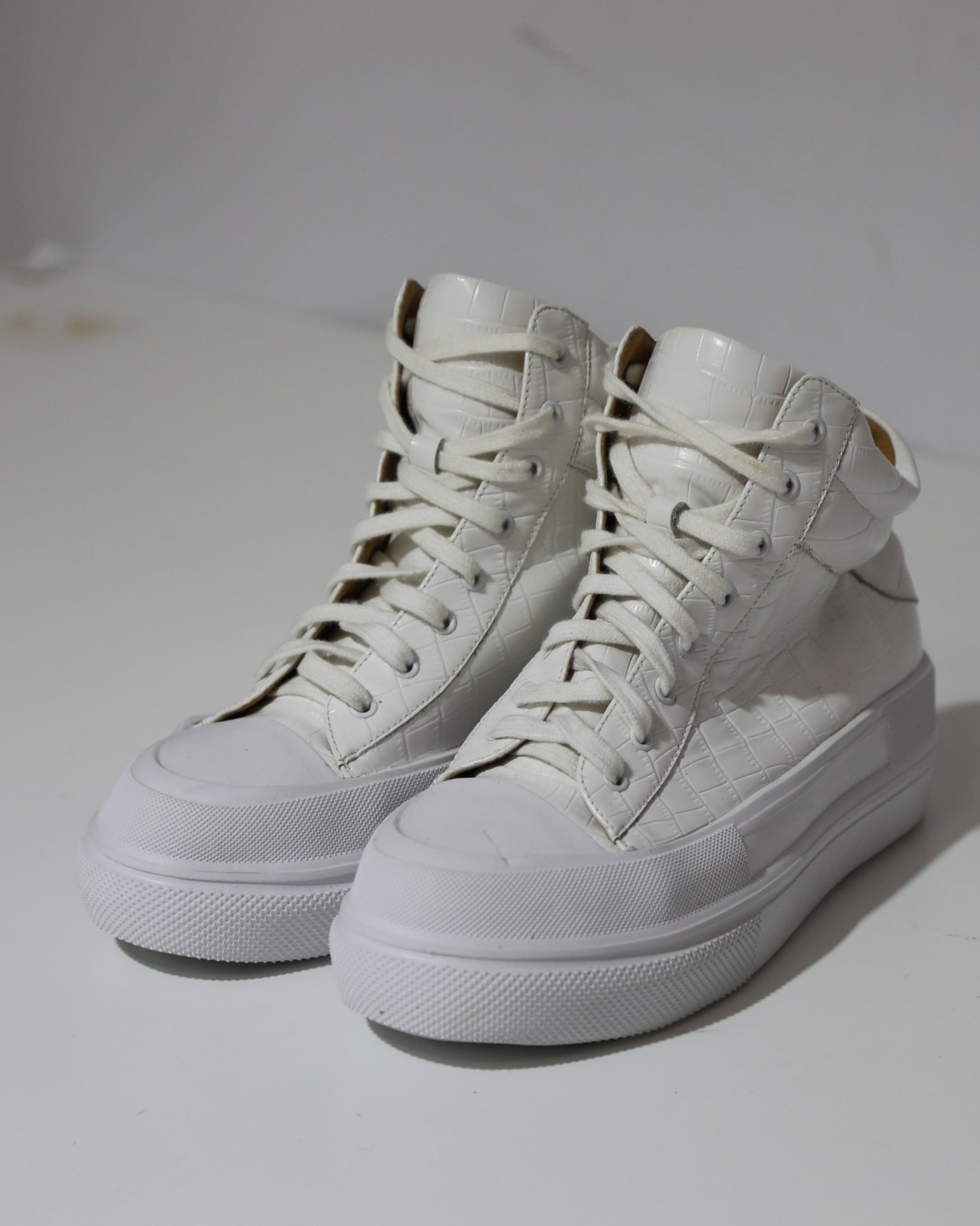 Croc-Embossed High-Top Sneakers - White