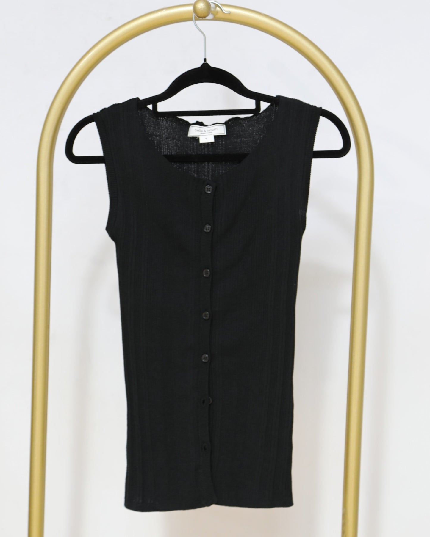 Button Front Ribbed Knit Tank - Black