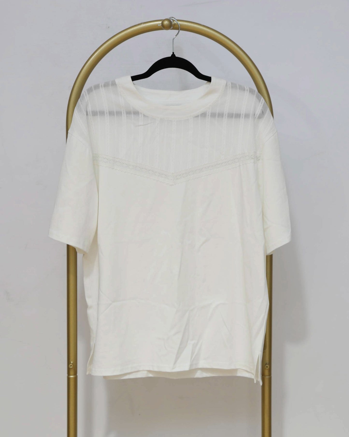 Sheer Lace-Panel T-Shirt - Cream