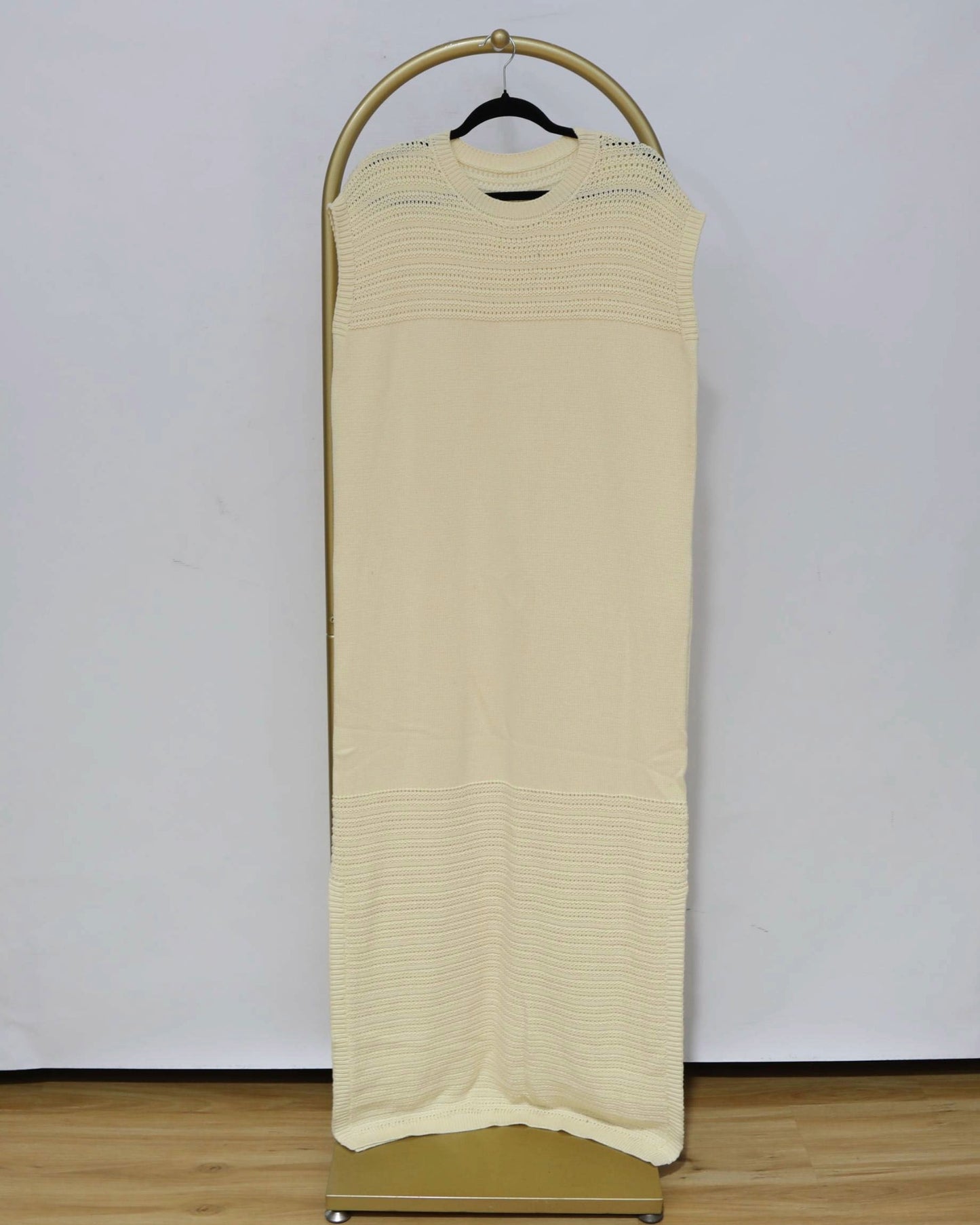 Sleeveless Open-Knit Maxi Dress - Cream