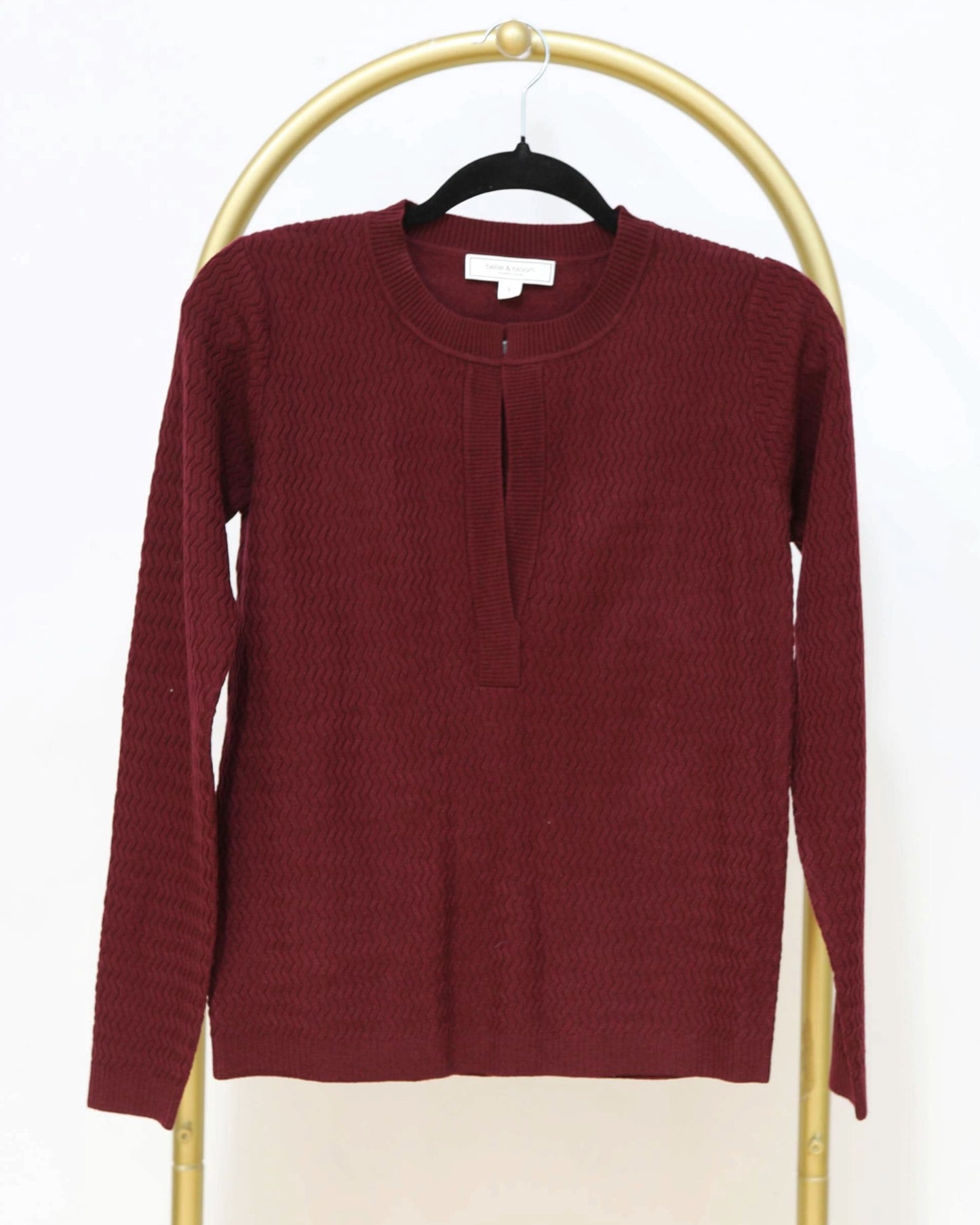 Textured Tie-Neck Knit Top - Burgundy