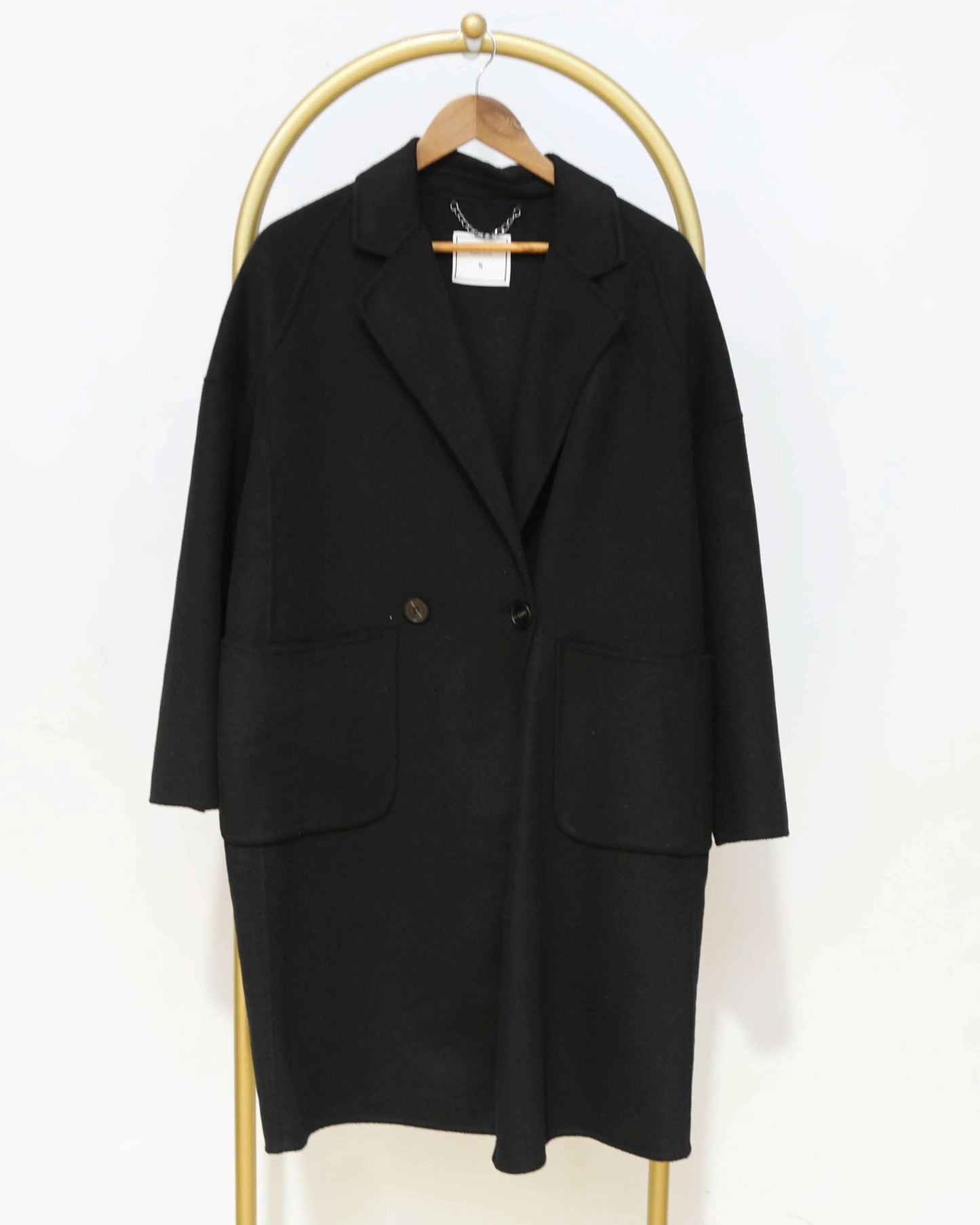 Double-Breasted Oversized Coat - Black