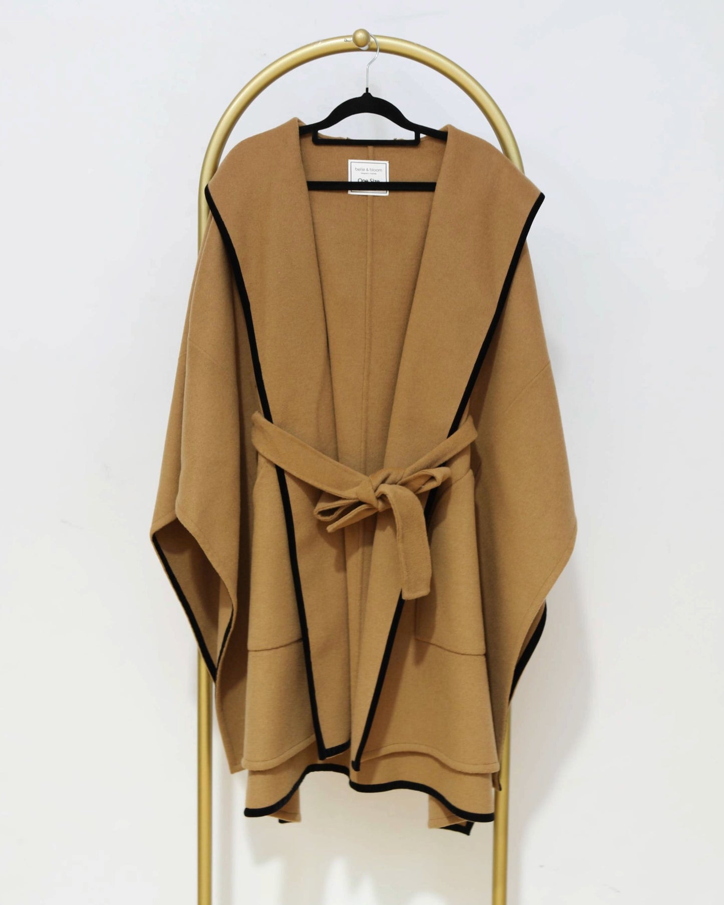 Hooded Belted Cape - Camel/Black