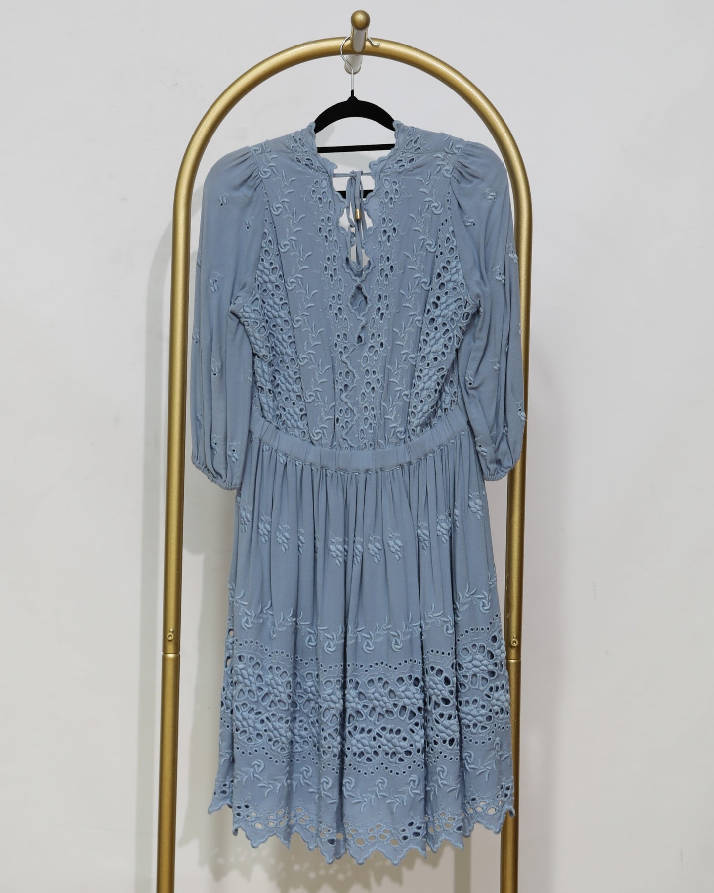 Embroidered Broderie Mini Dress - Blue