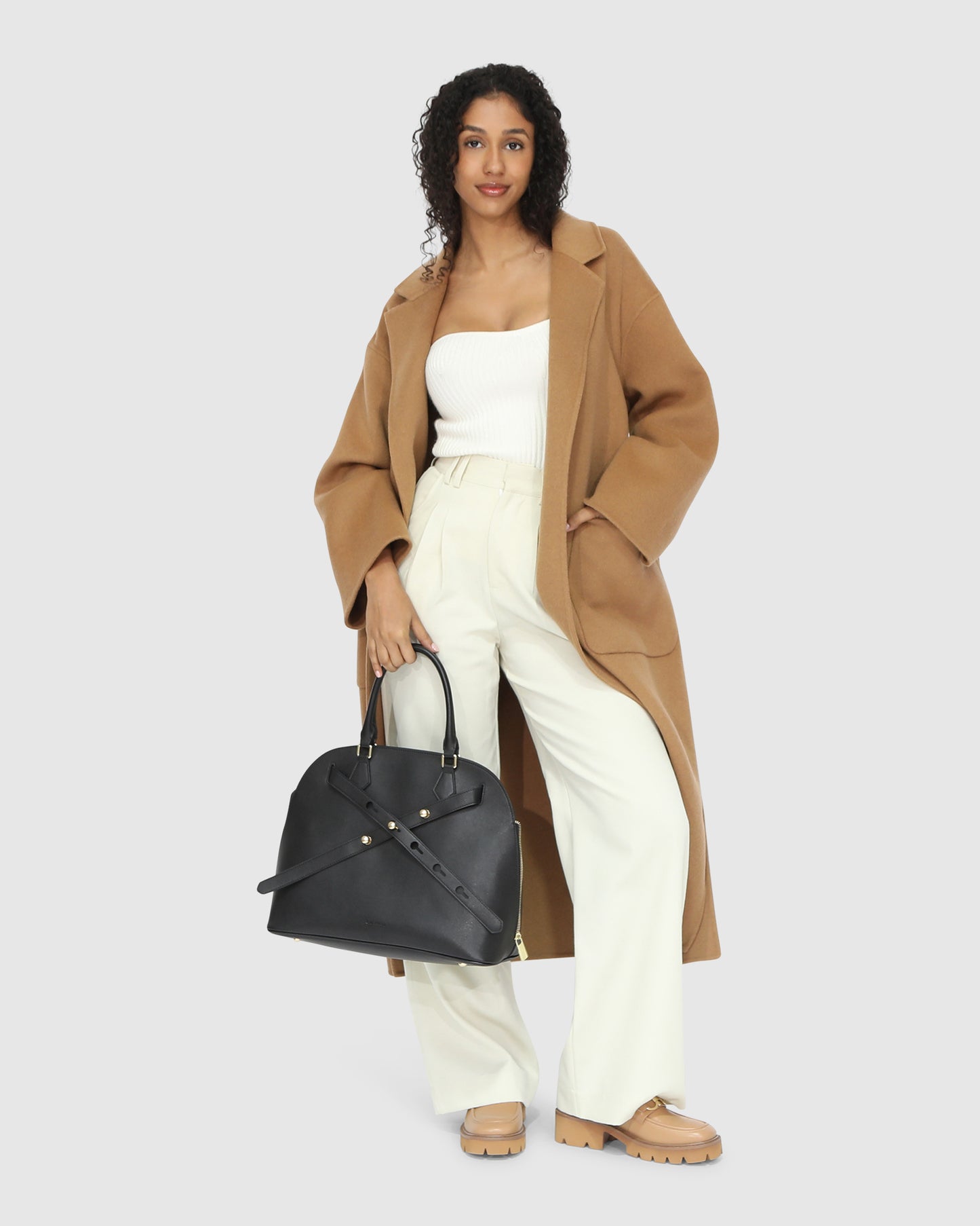 Wide Awake Wool Blend Split Hem Overcoat - Camel