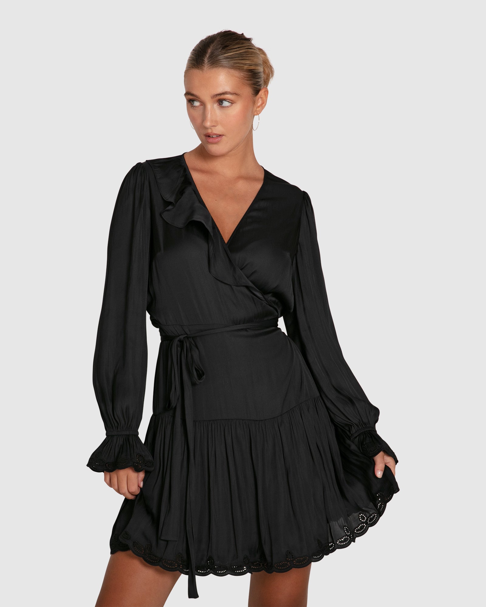 black embroidered wrap dress Black Silk Embroidered Wrap Dress - Evening Event XL
