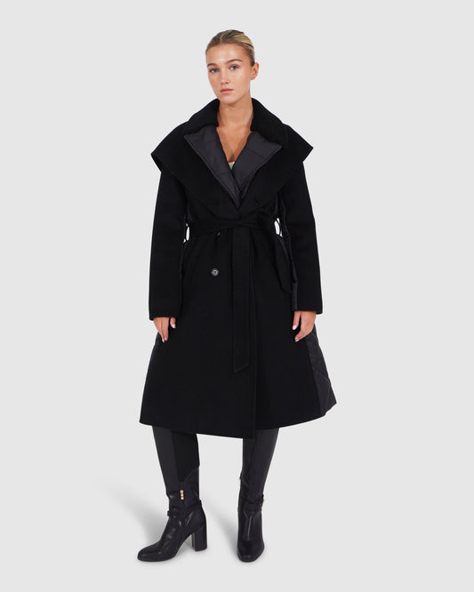 Walk Me Home Wool Blend Convertible Coat - Black