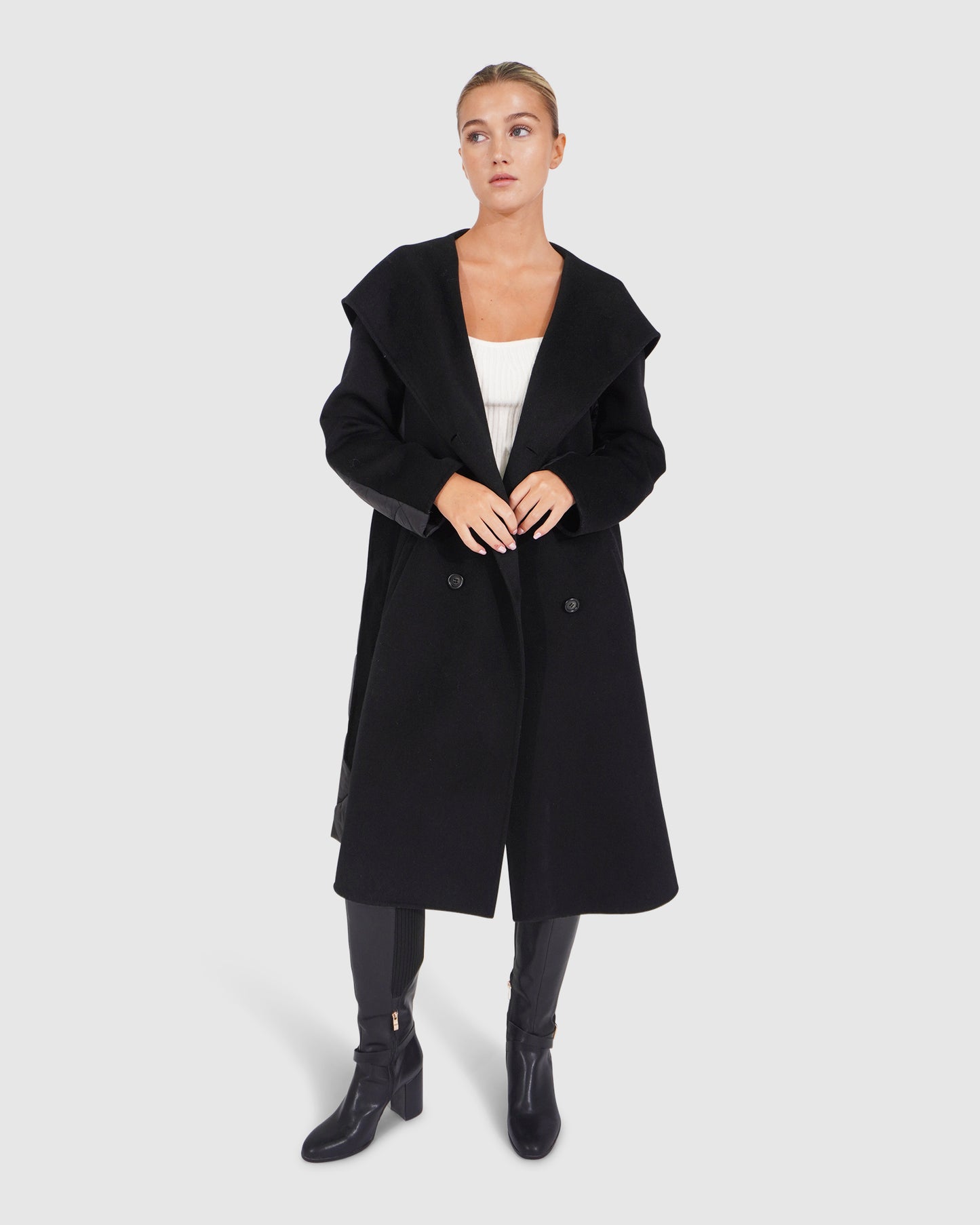 Walk Me Home Wool Blend Convertible Coat - Black