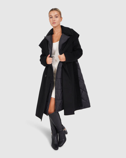 Walk Me Home Wool Blend Convertible Coat - Black