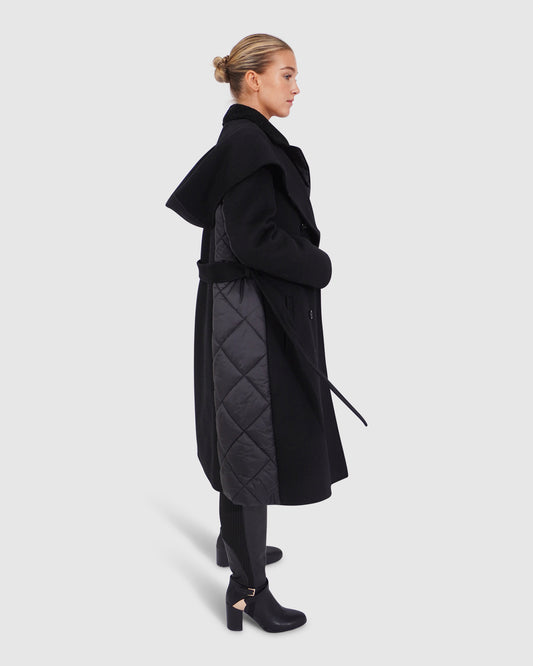 Walk Me Home Wool Blend Convertible Coat - Black