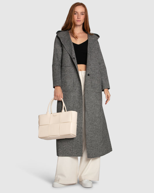 Walk My Way Wool Blend Oversized Maxi Coat - Black/White