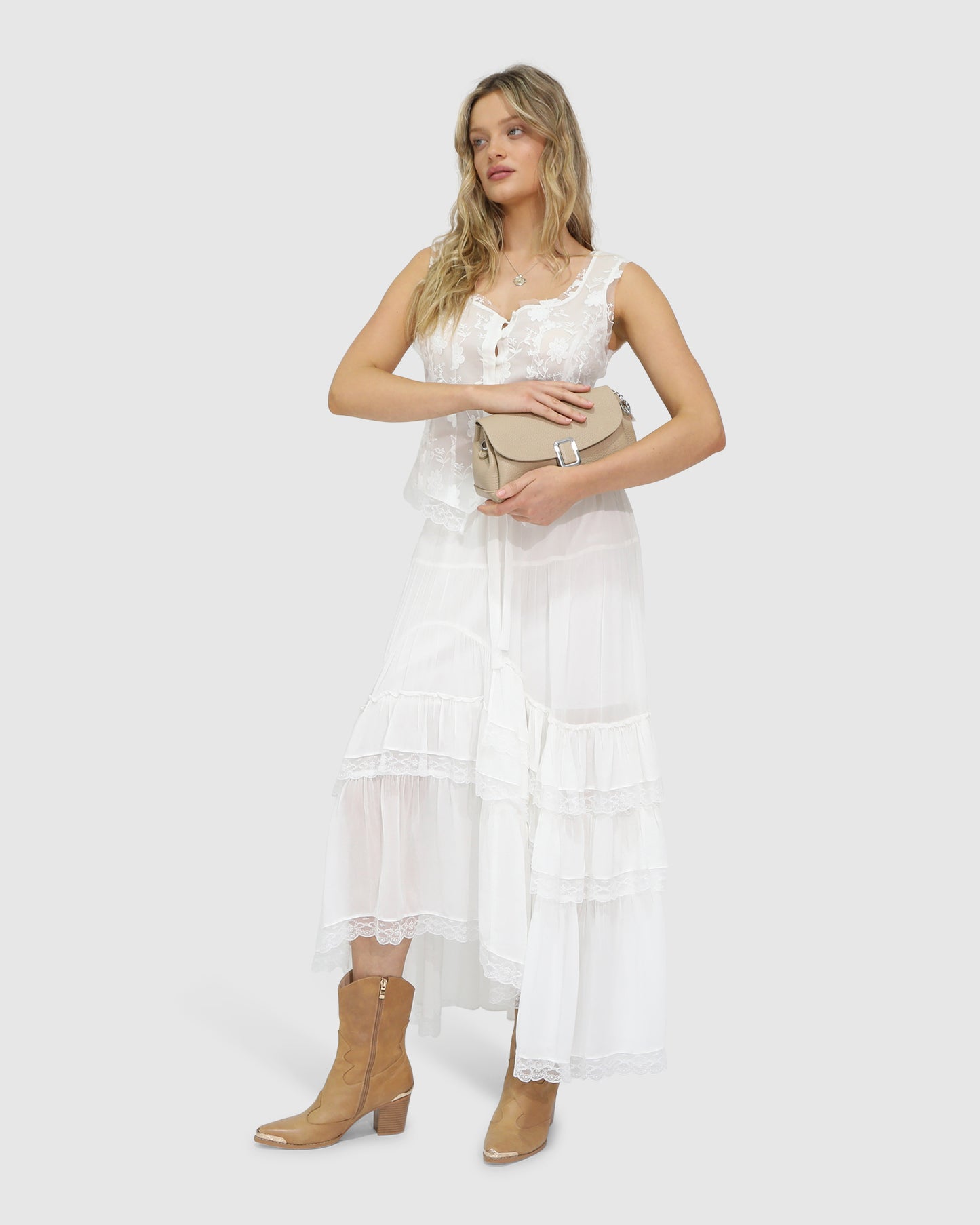 Wanderlace Ruffle Maxi Skirt - White