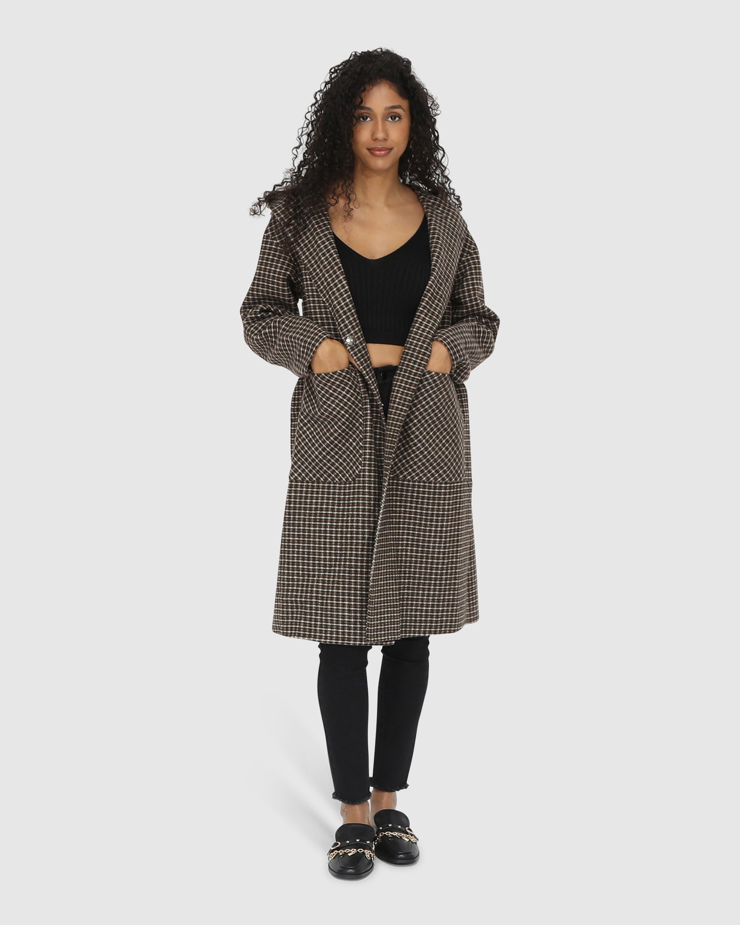 Walk This Way Wool Blend Oversized Coat - Camel Check