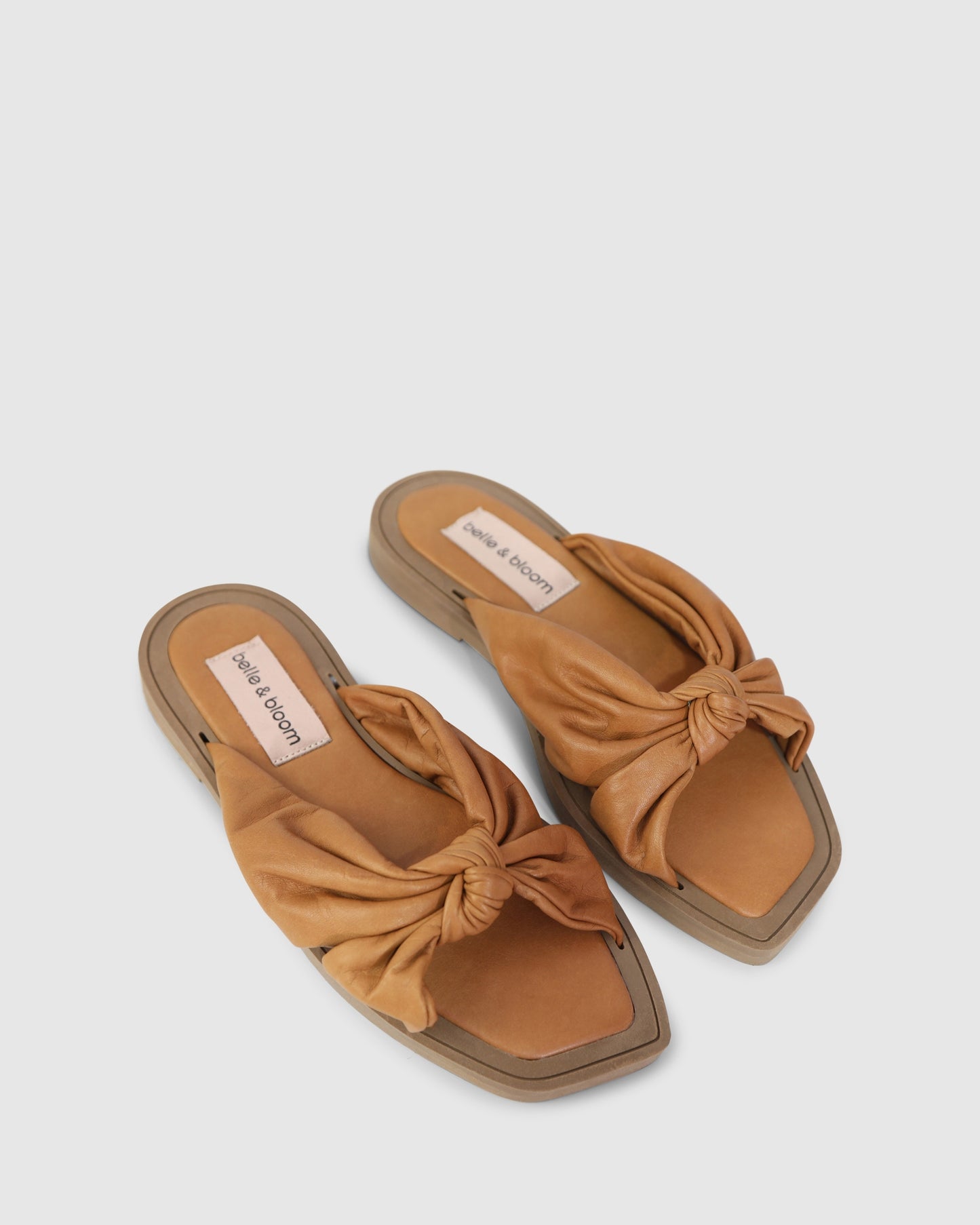 You & I Knot Detail Leather Slides - Caramel