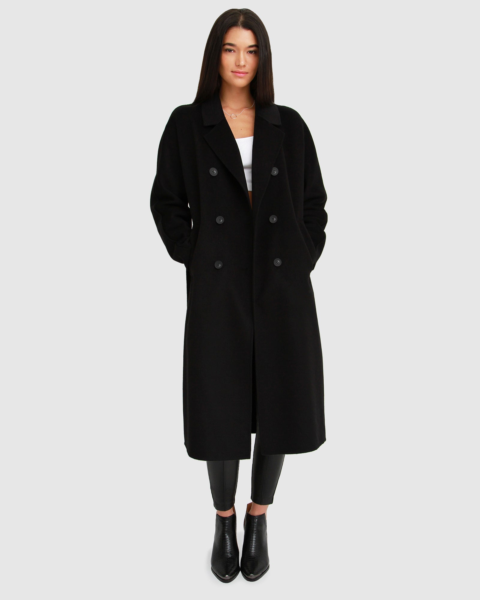 Boss Girl Double-Breasted Lined Wool Coat Black – Belle Bloom