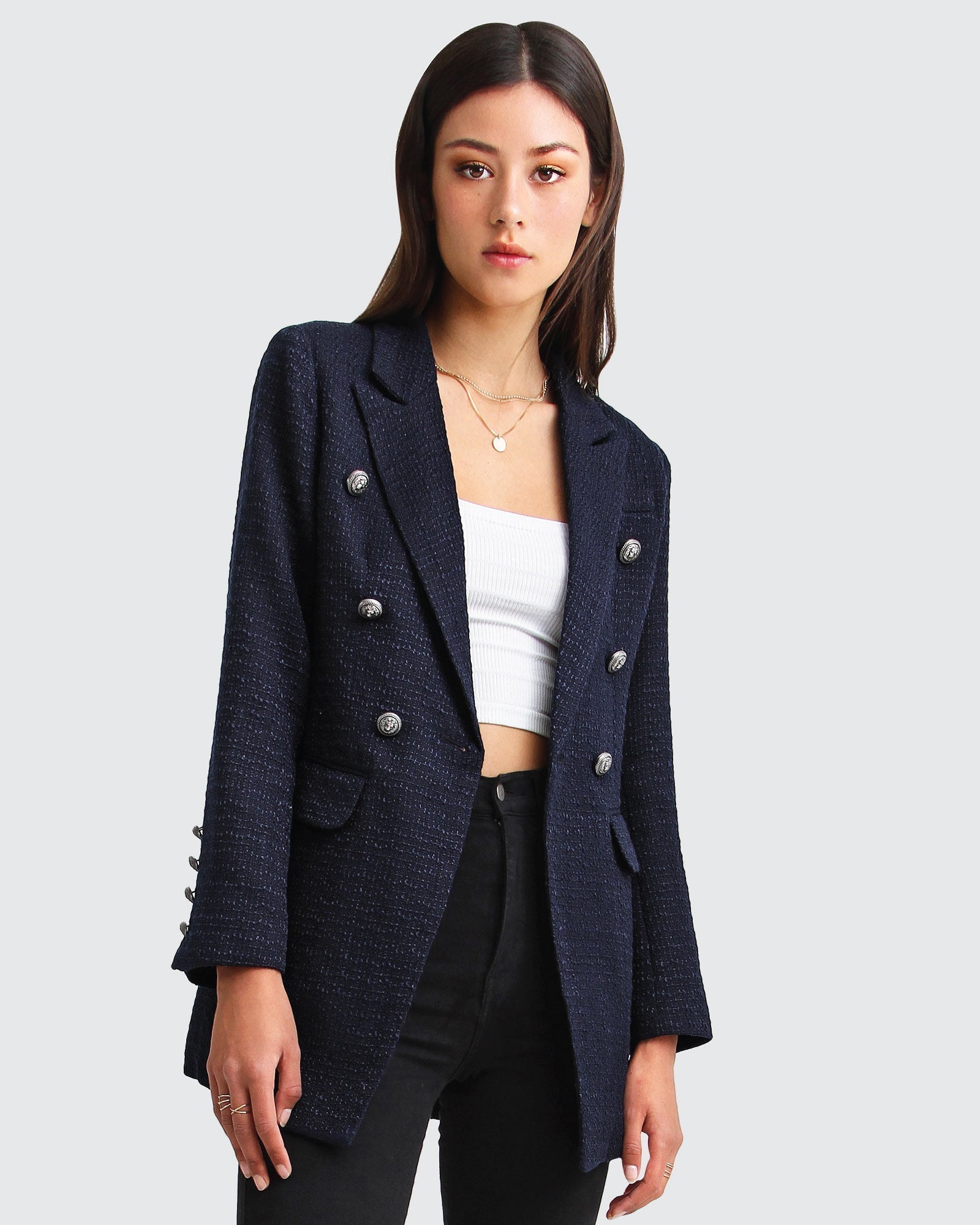 Princess Polina Textured Weave Blazer Navy – Belle Bloom
