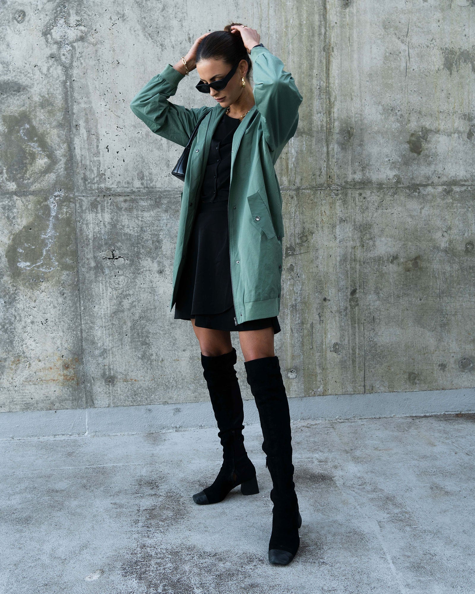 Chasing You Long Bomber Jacket Military – Belle Bloom