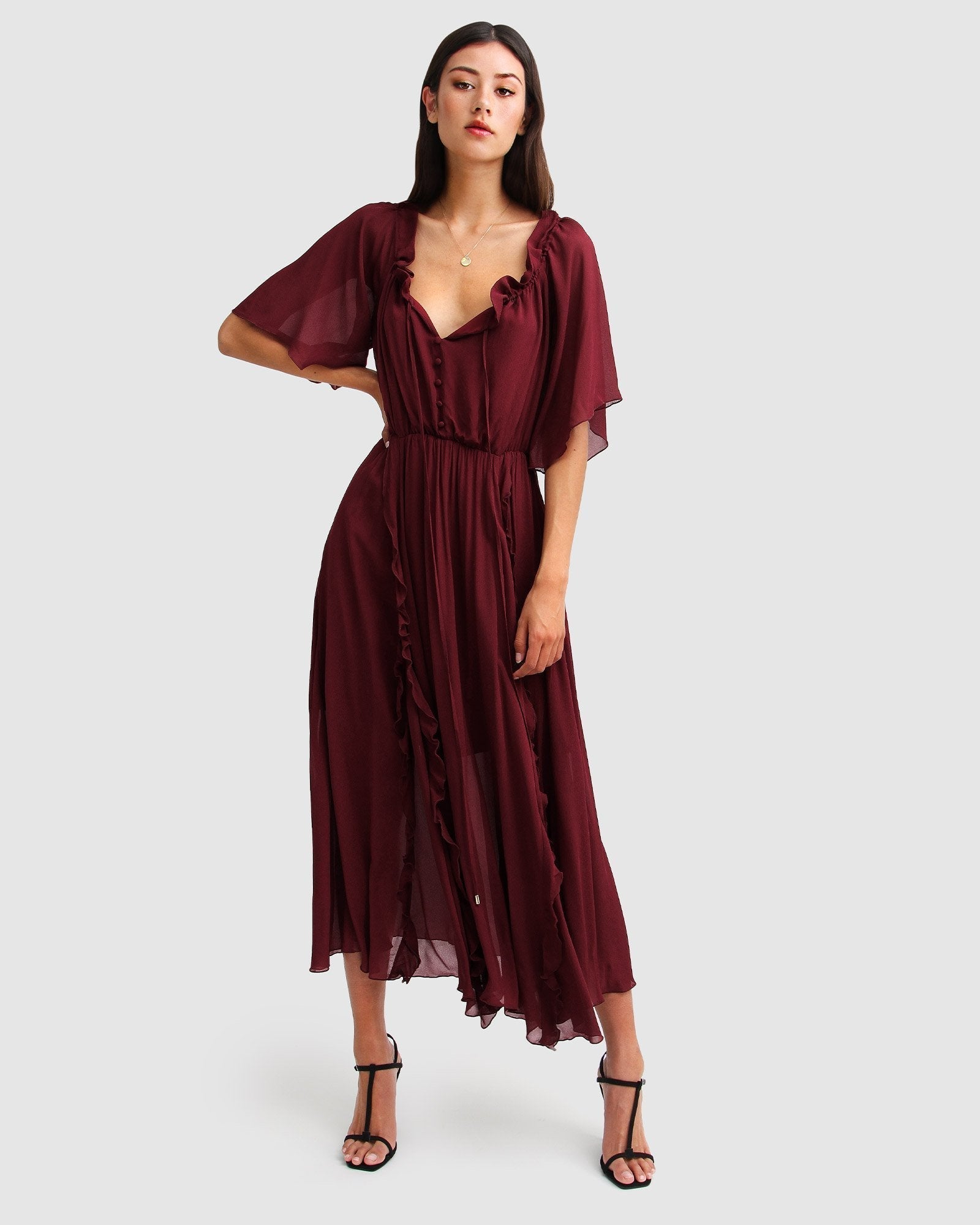 Amour Amour Ruffled Midi Dress - Burgundy Amour Amour Ruffled Midi Dress - Burgundy