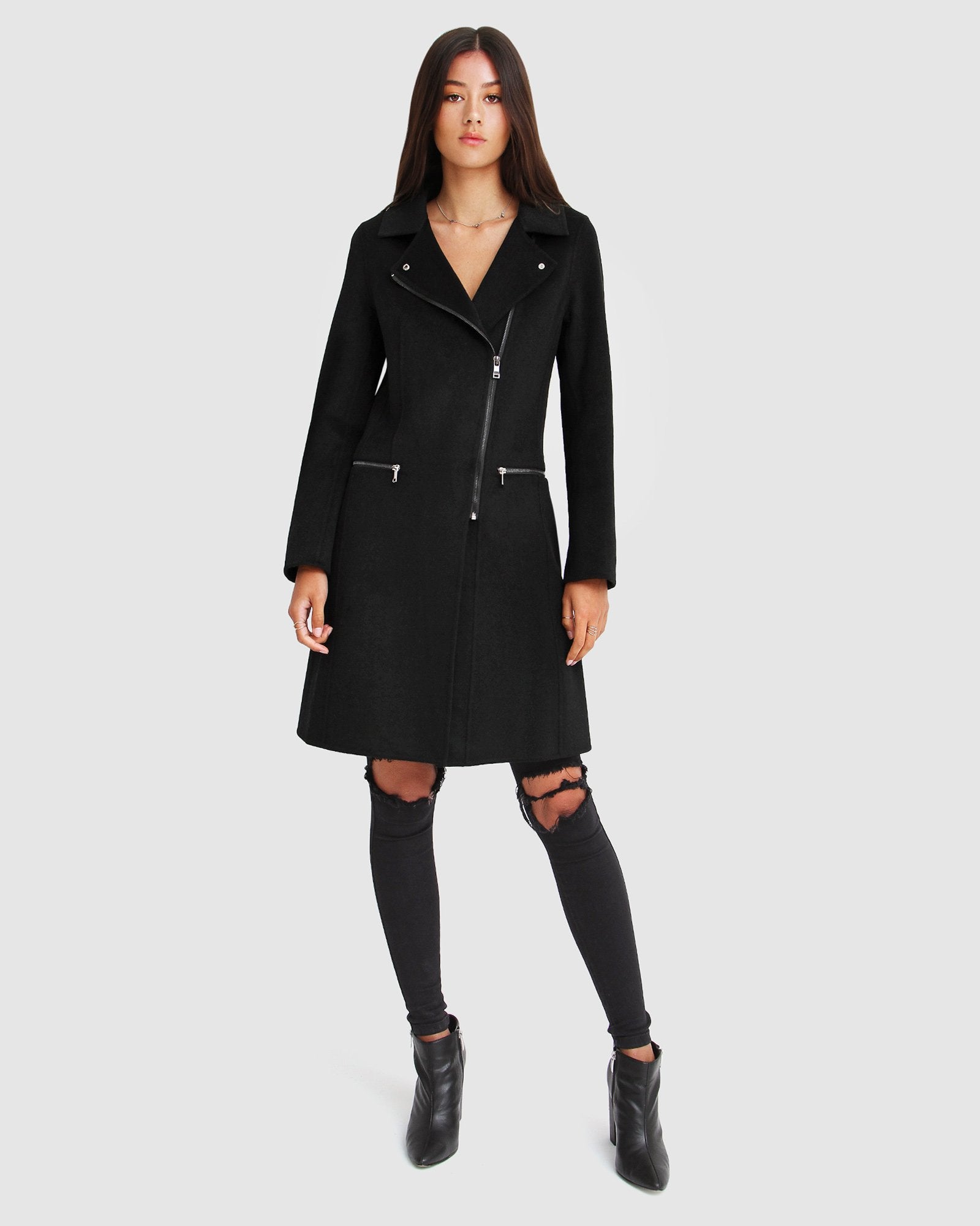Last Chance Wool Blend Moto Coat Black – Belle Bloom