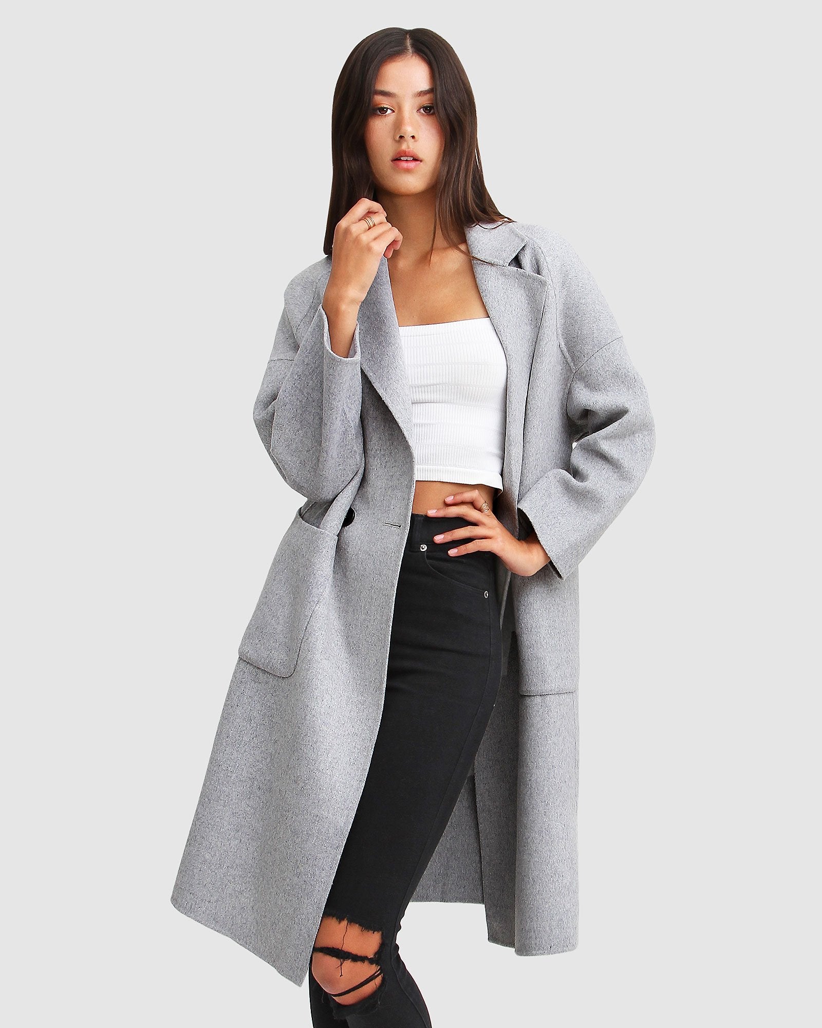 Double-Breasted Wool Blend Coat Grey – Belle Bloom