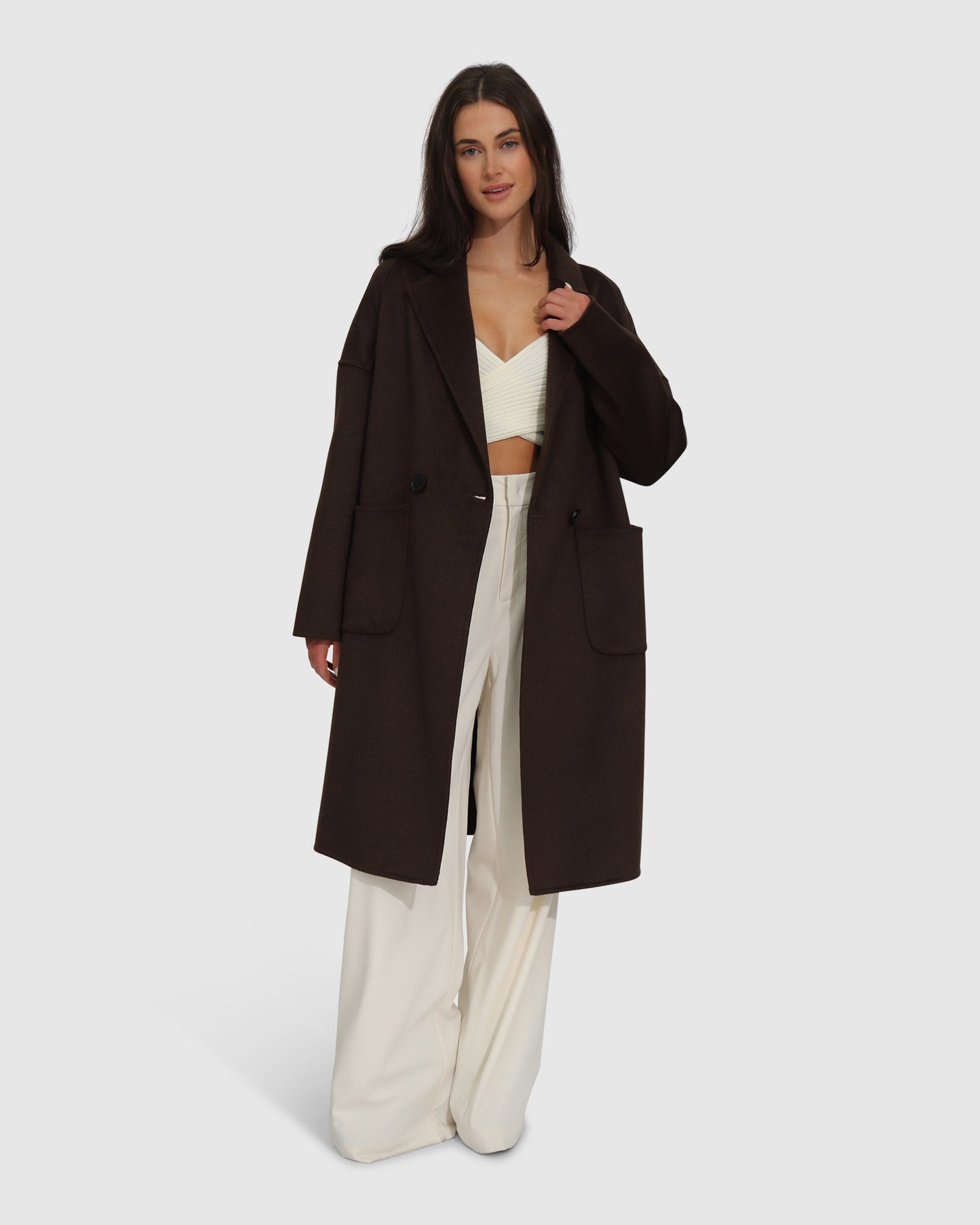 Publisher Double-Breasted Wool Blend Coat - Chocolate